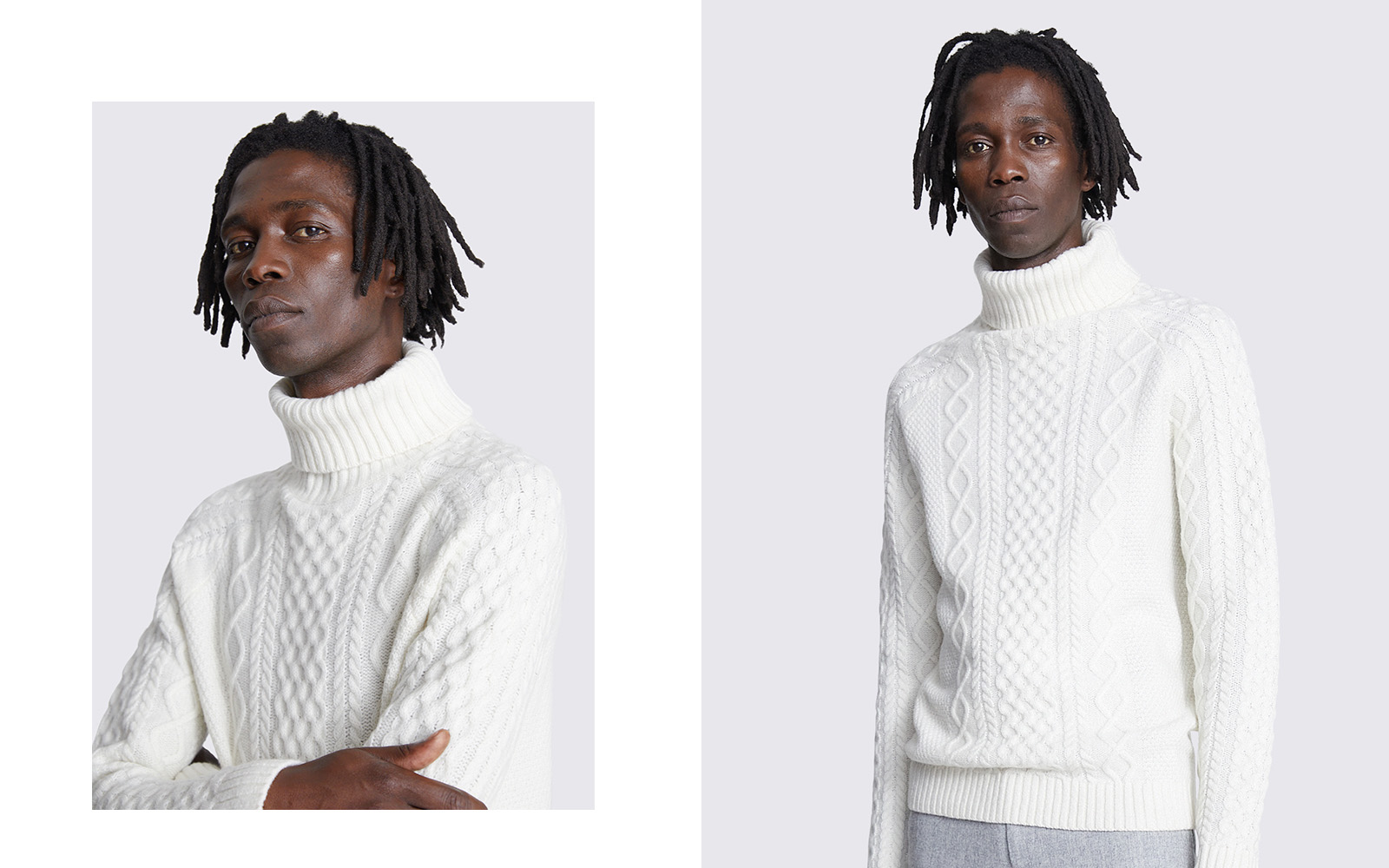 Moss - ecru chunky cable knit roll neck jumper