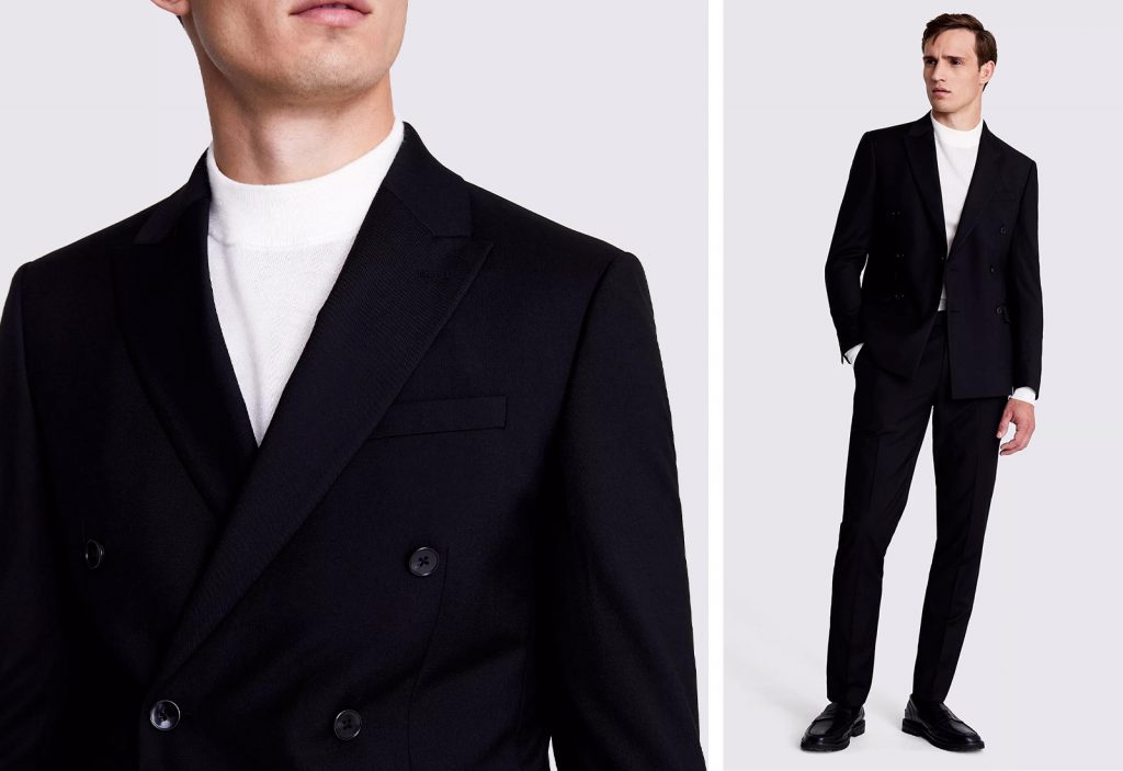 Moss - skinny fit black double breasted stretch suit