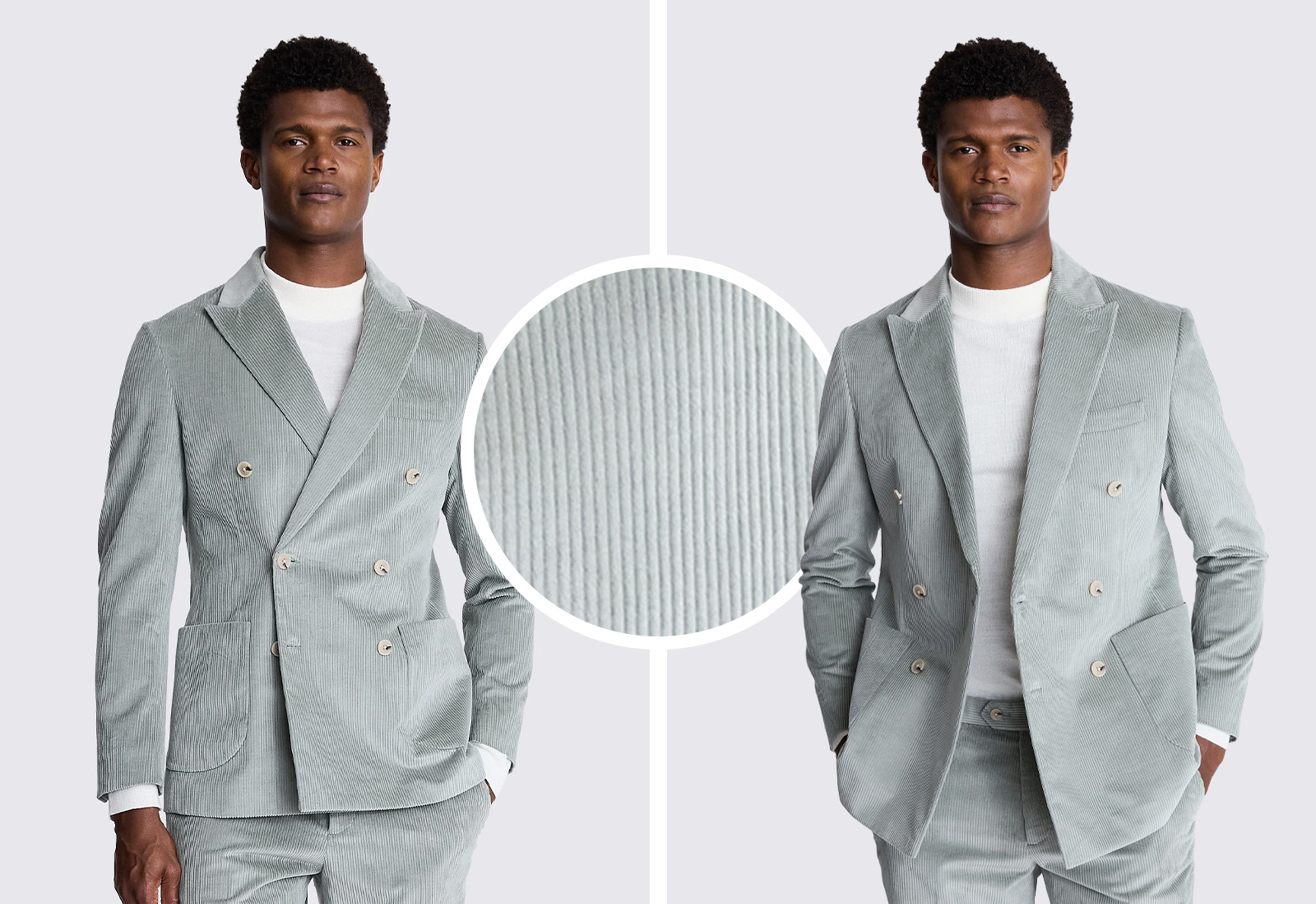 Moss - tailored fit sage double breasted cord suit