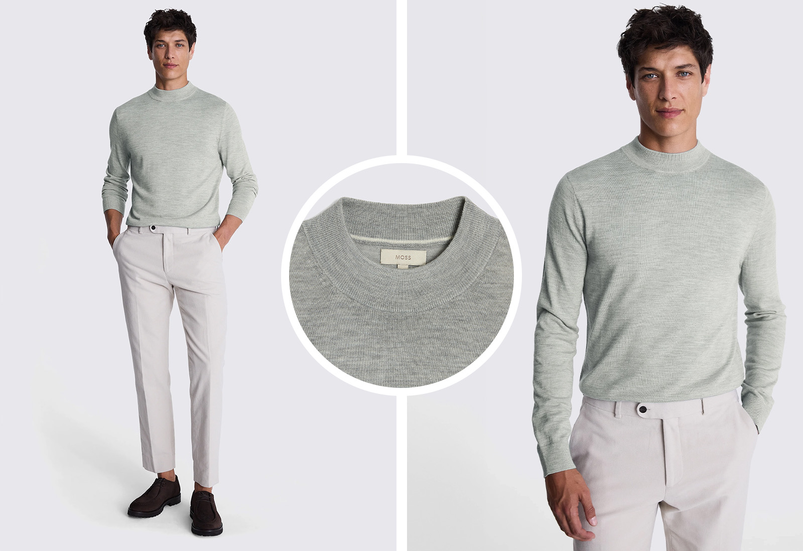 Moss - light grey merino wool mockneck knit