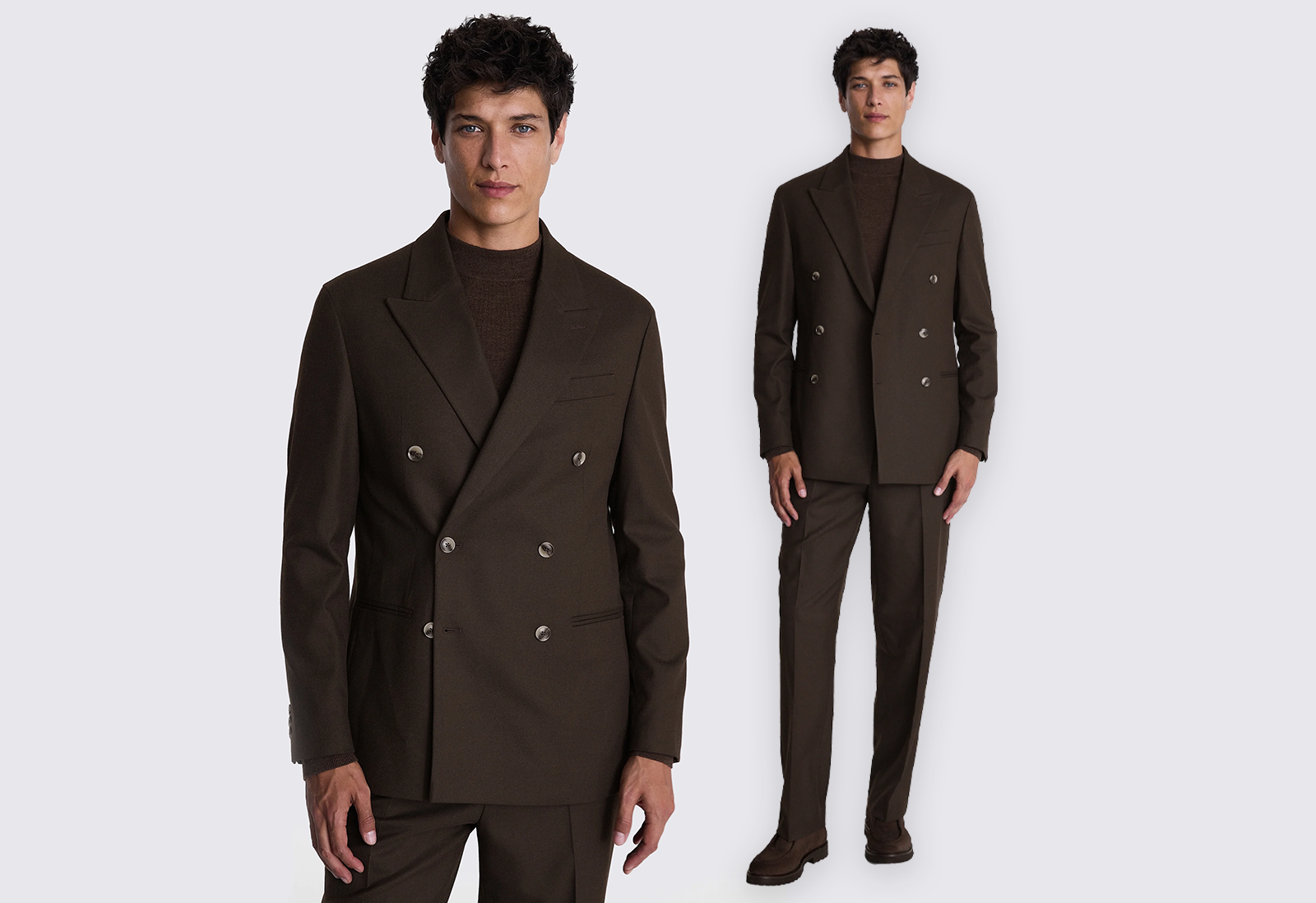 Moss - relaxed fit brown flannel double breasted suit