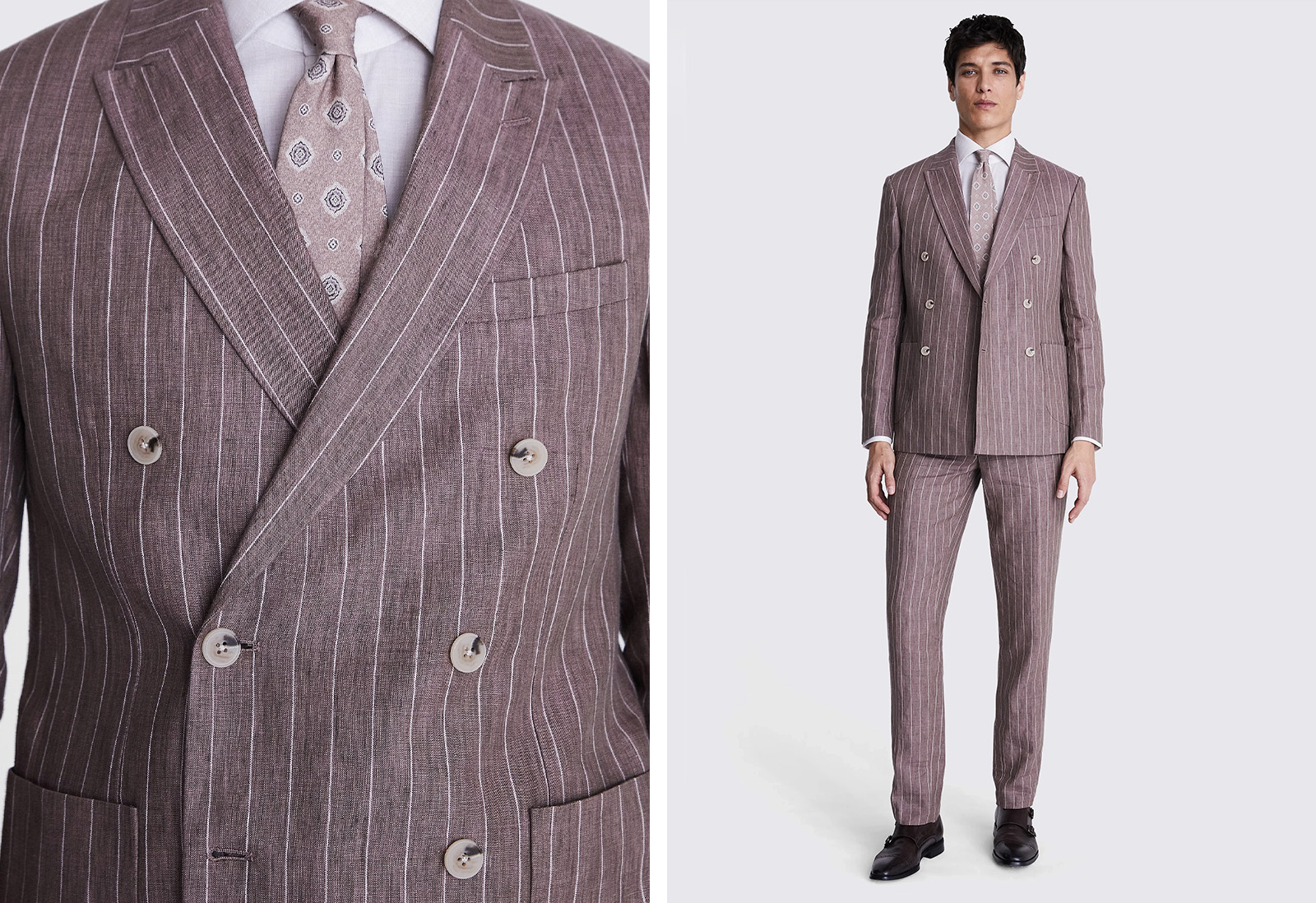 Moss - slim fit mauve stripe double breasted suit