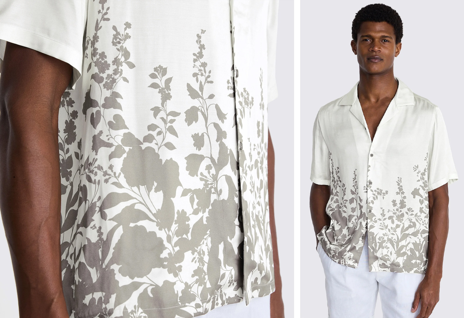 Moss - taupe floral print cuban collar shirt