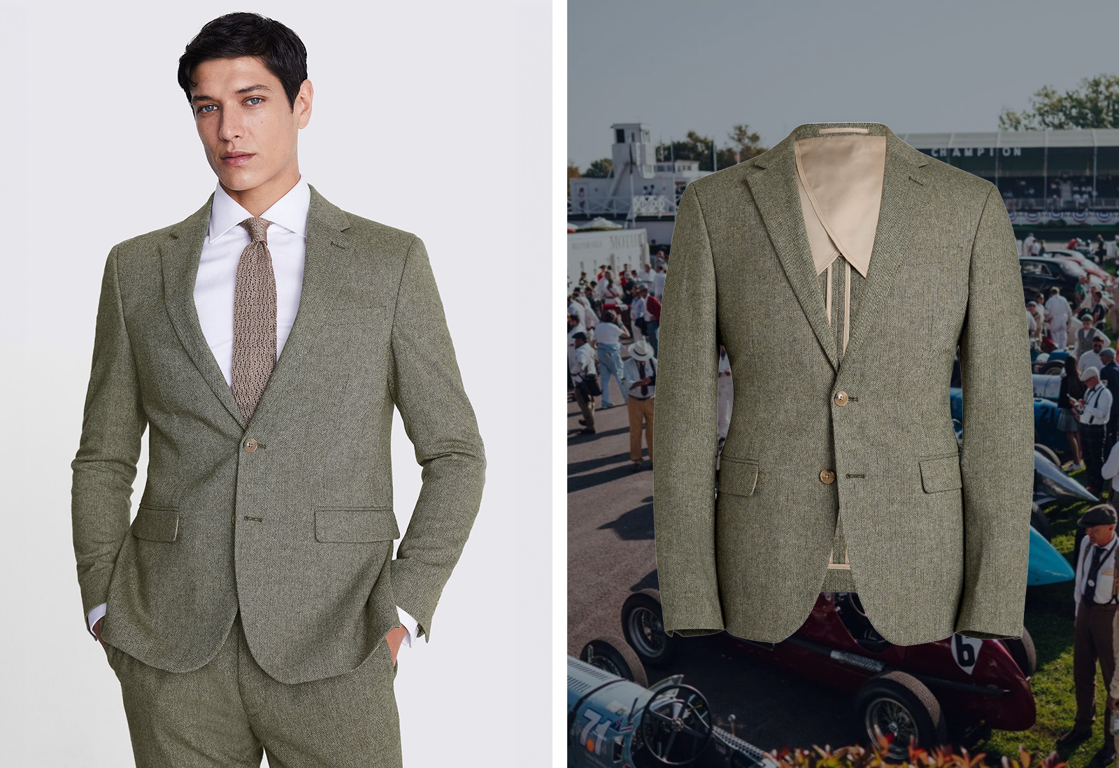 Moss - slim fit sage herringbone tweed suit