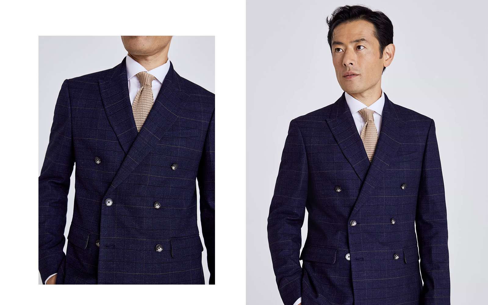 Moss - navy black check suit