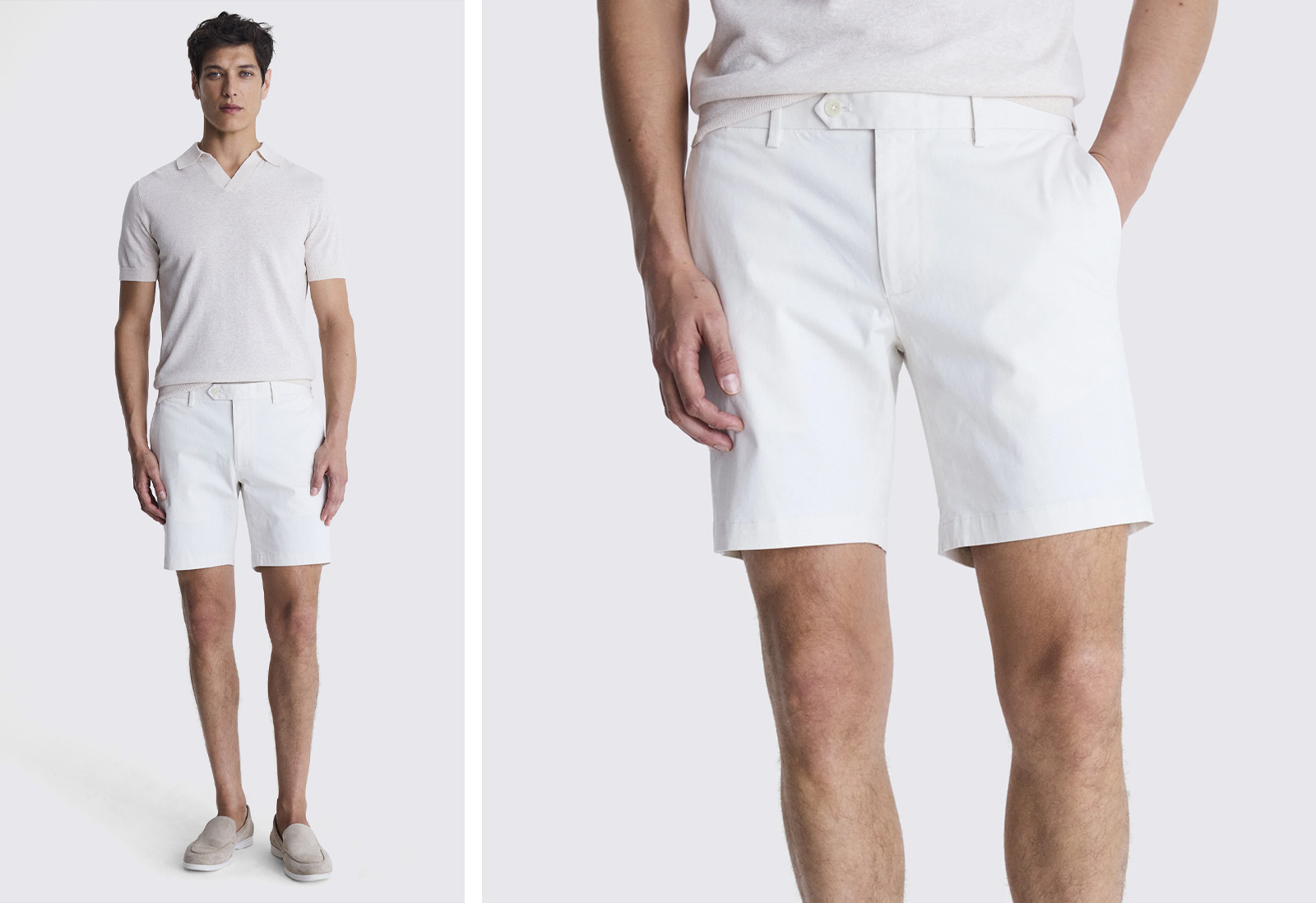Moss - slim fit off white stretch chino shorts