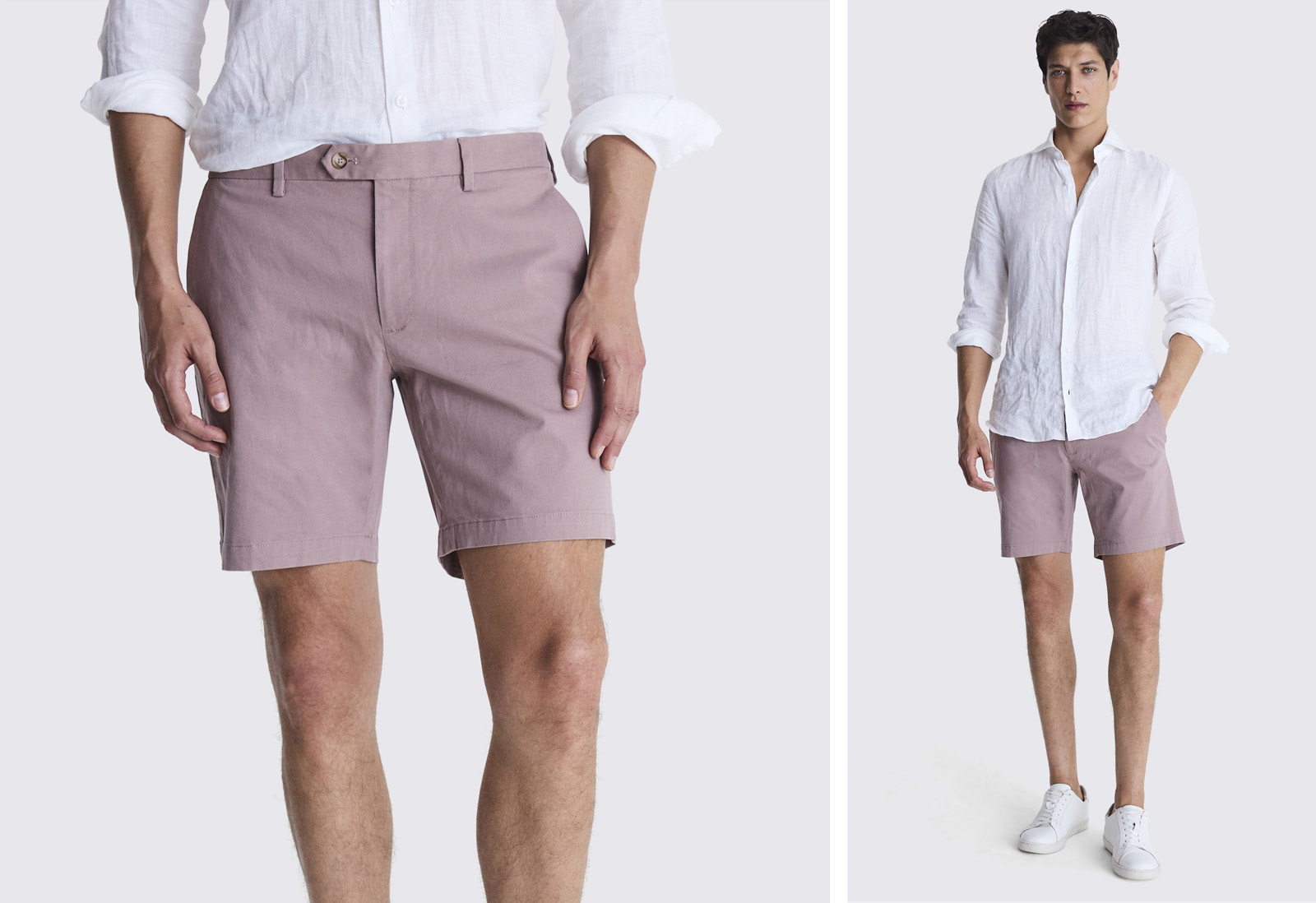 Moss - slim fit dusty pink chino shorts