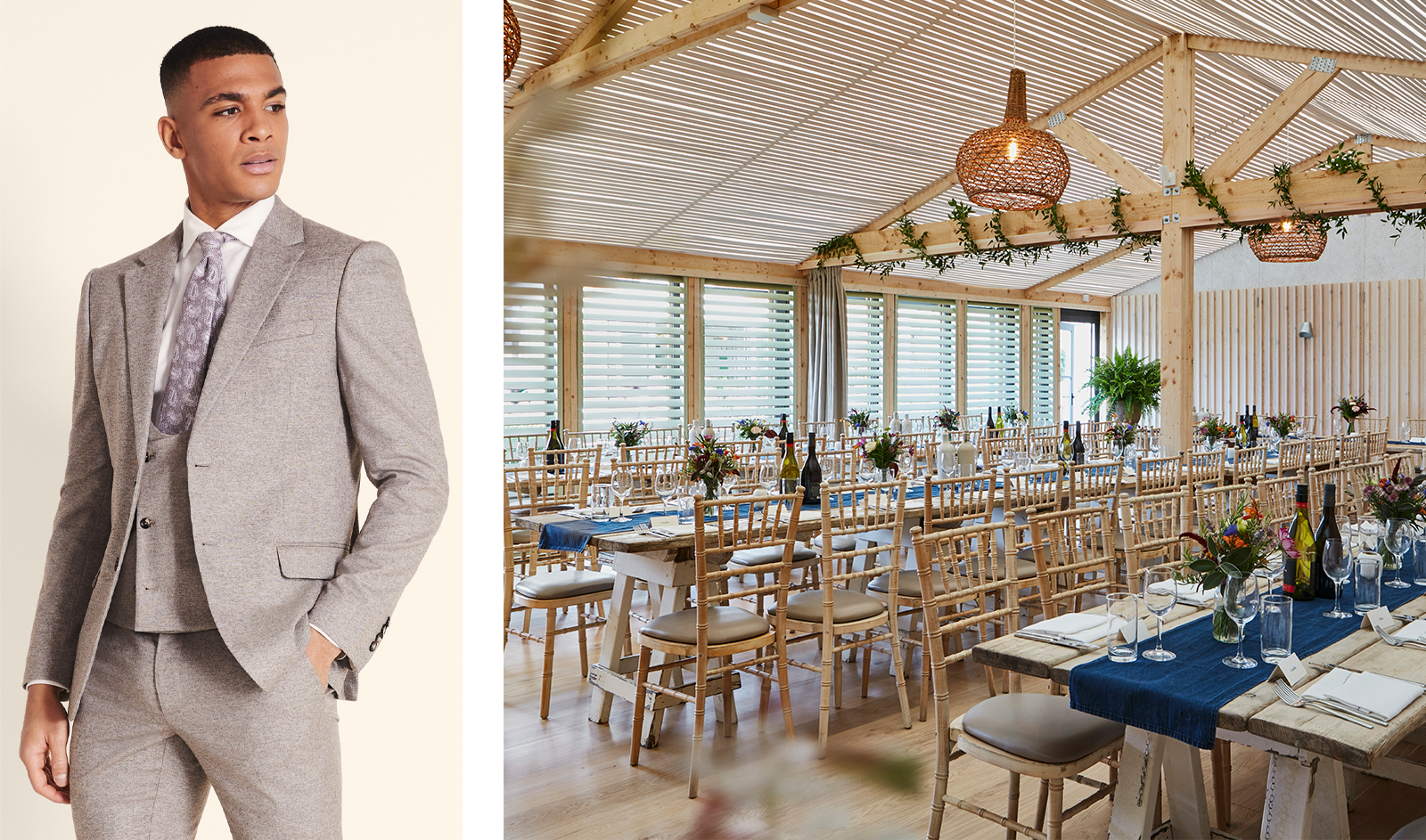 coastal venue and wedding suit by moss bros