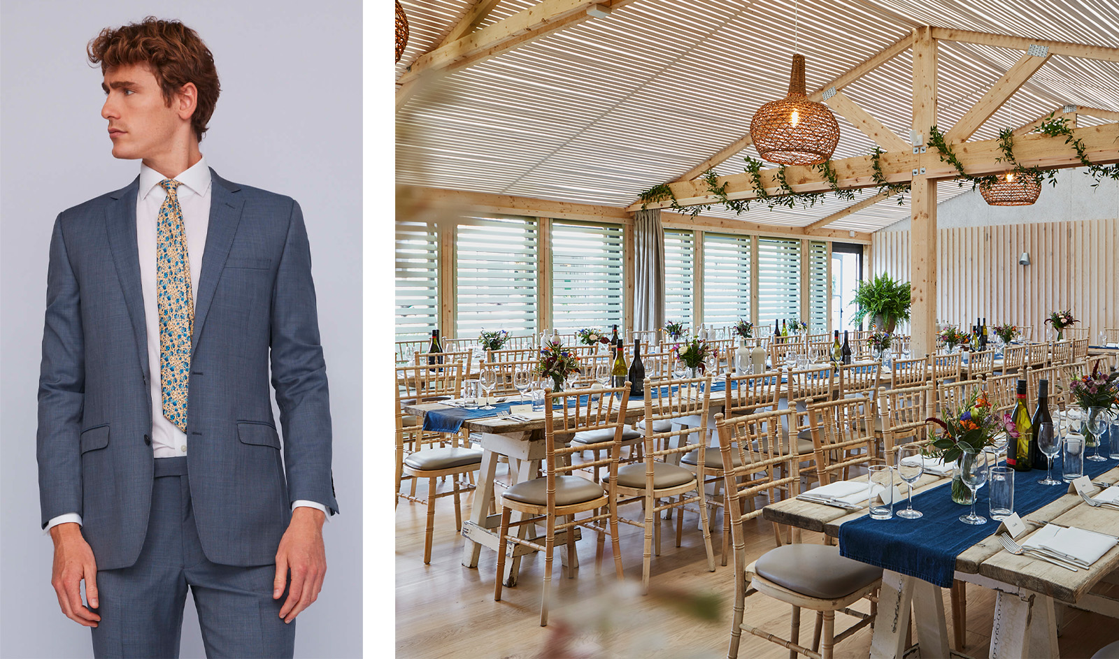 coastal venue and wedding suit by moss bros