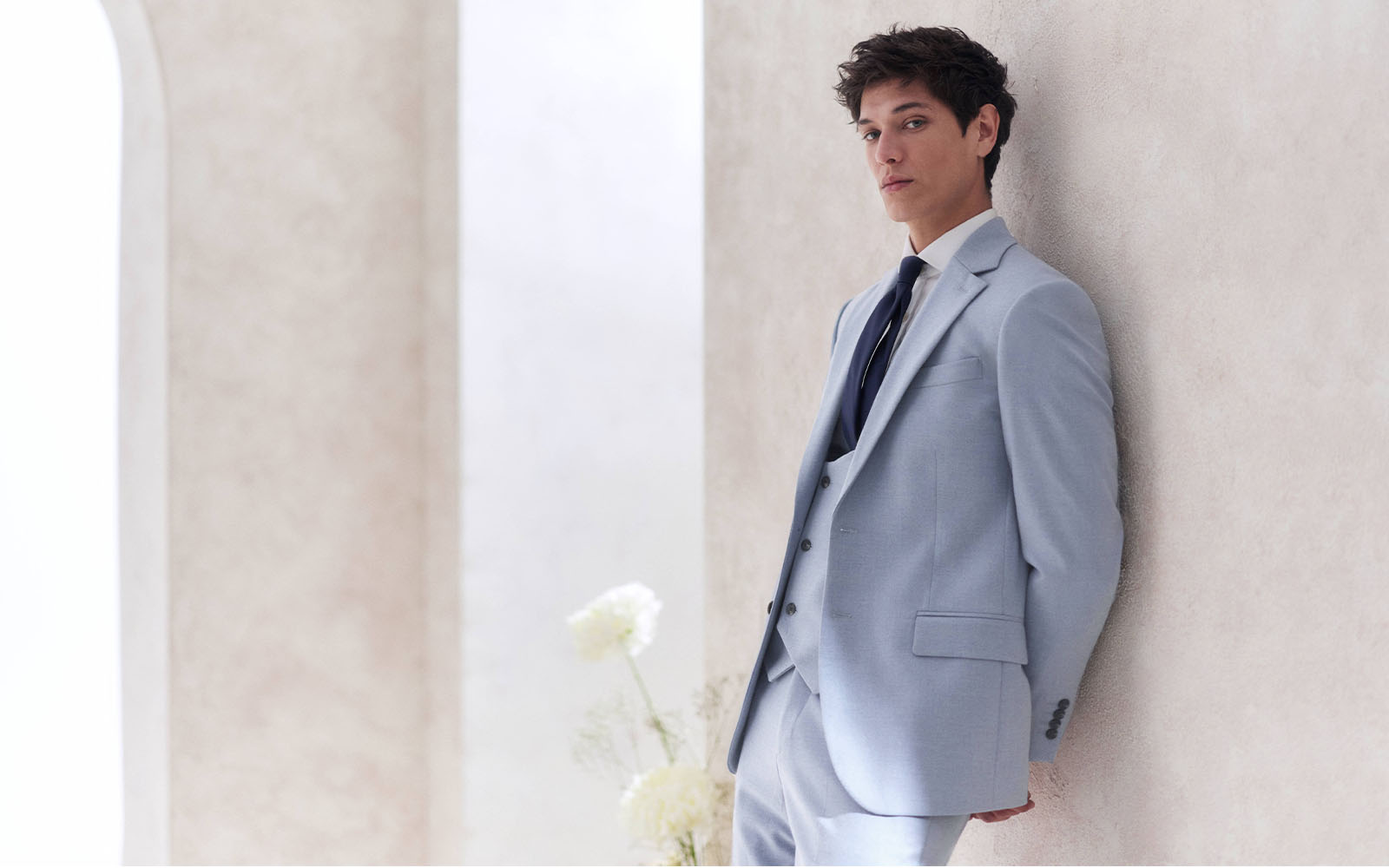 Moss - tailored fit light blue flannel wedding suit
