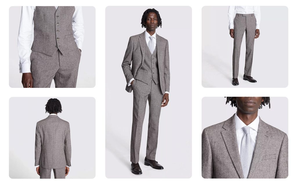 Moss slim brown tweed suit