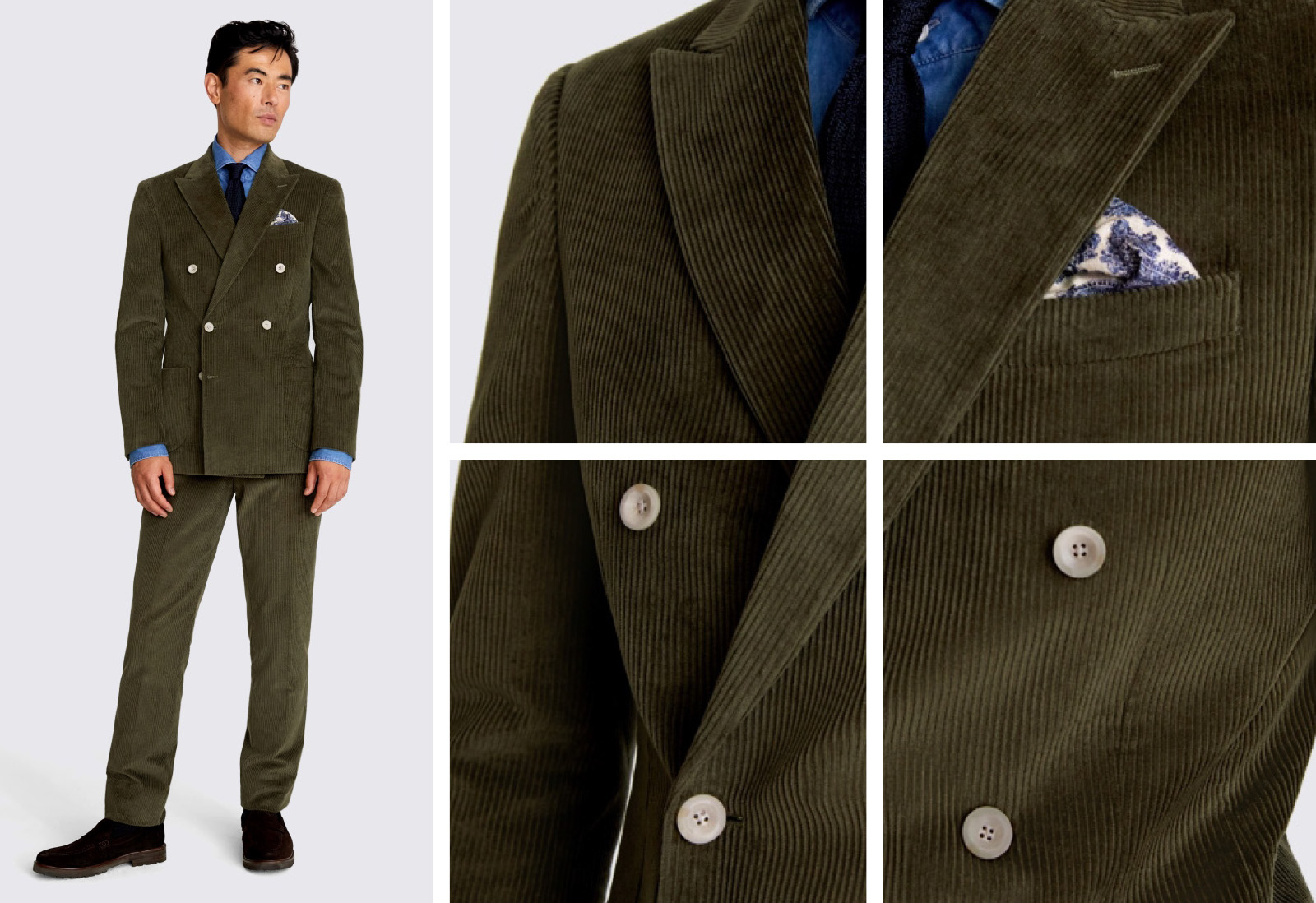 Moss Tailored Fit Cord Olive Suit