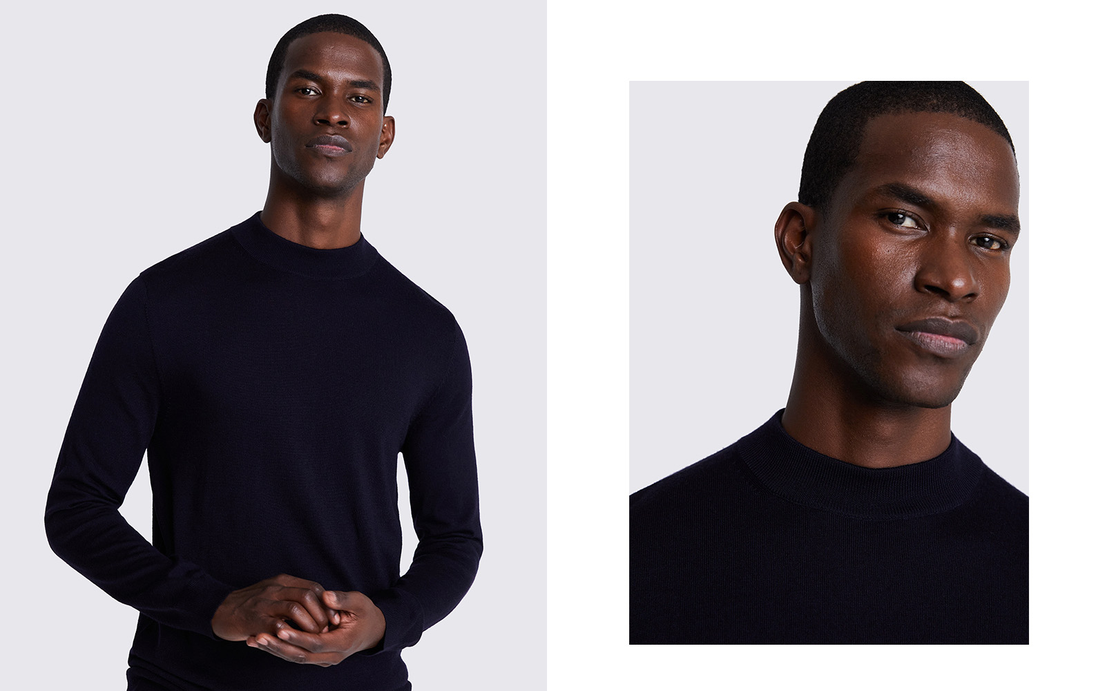 Moss - navy merino wool mock neck jumper