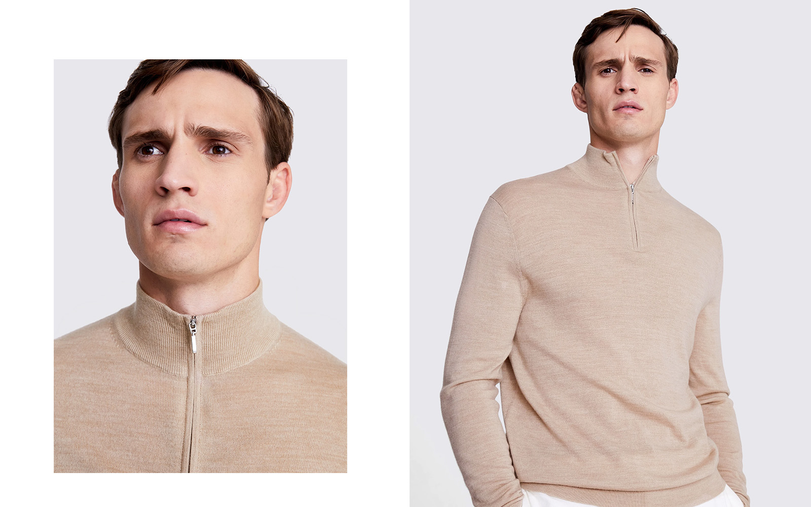 Moss - camel merino zip neck jumper