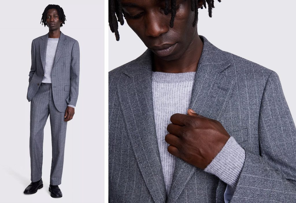 Grey suit outlet with sweater