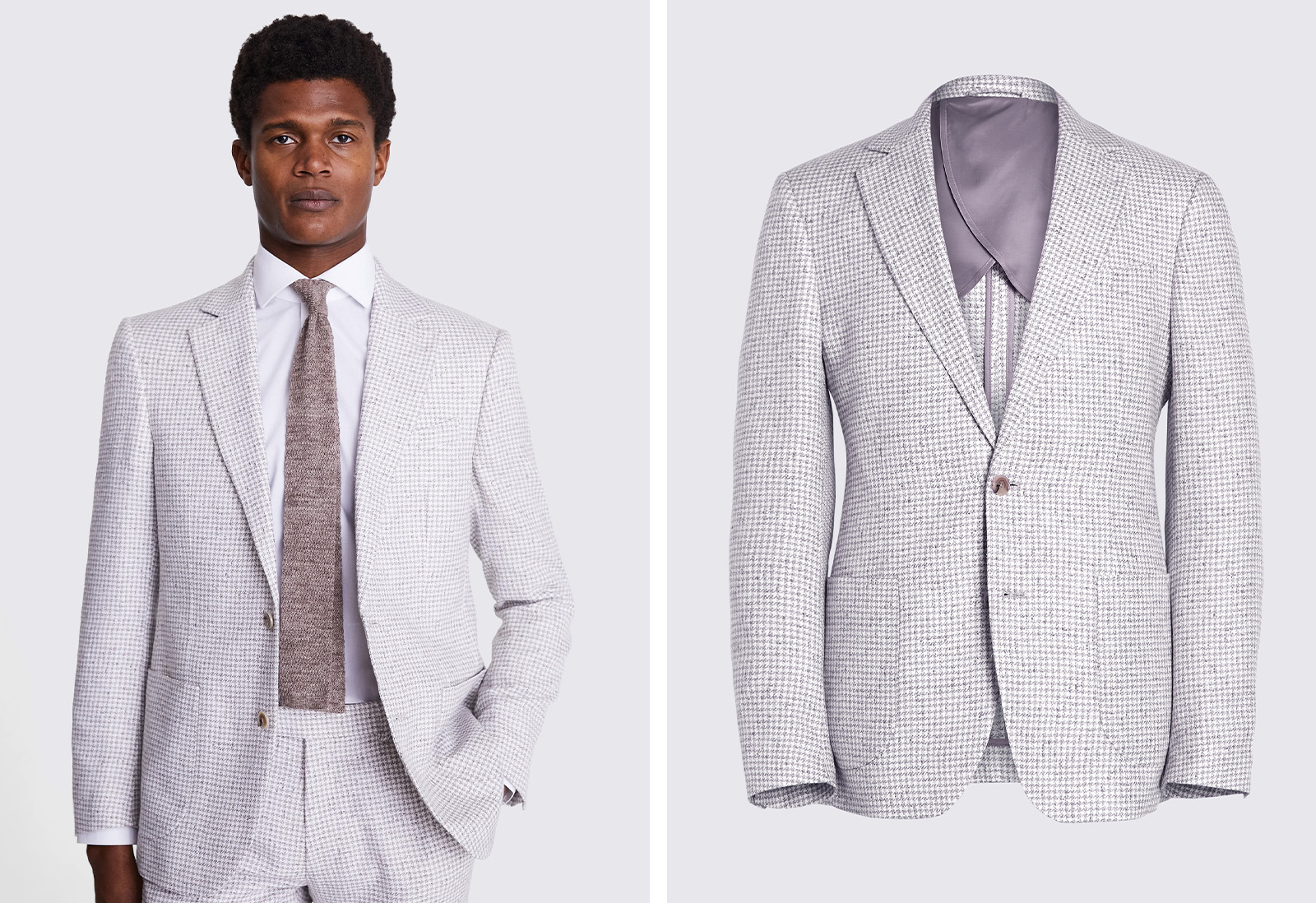 Moss - tailored fit taupe white houndstooth jacket