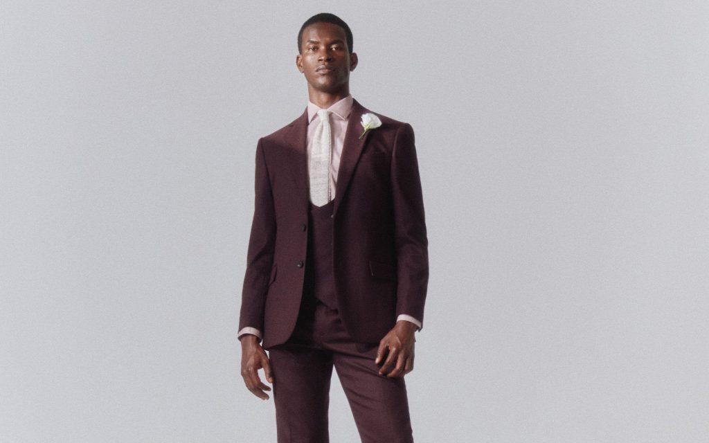 Moss - tailored fit flannel claret suit