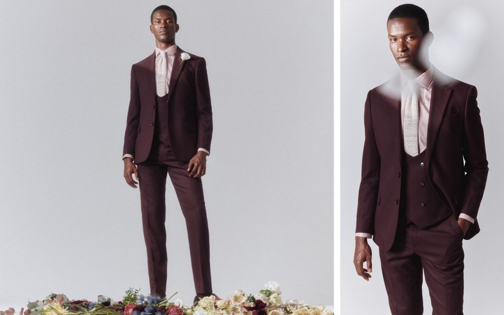 Moss - DKNY slim fit claret wedding suit