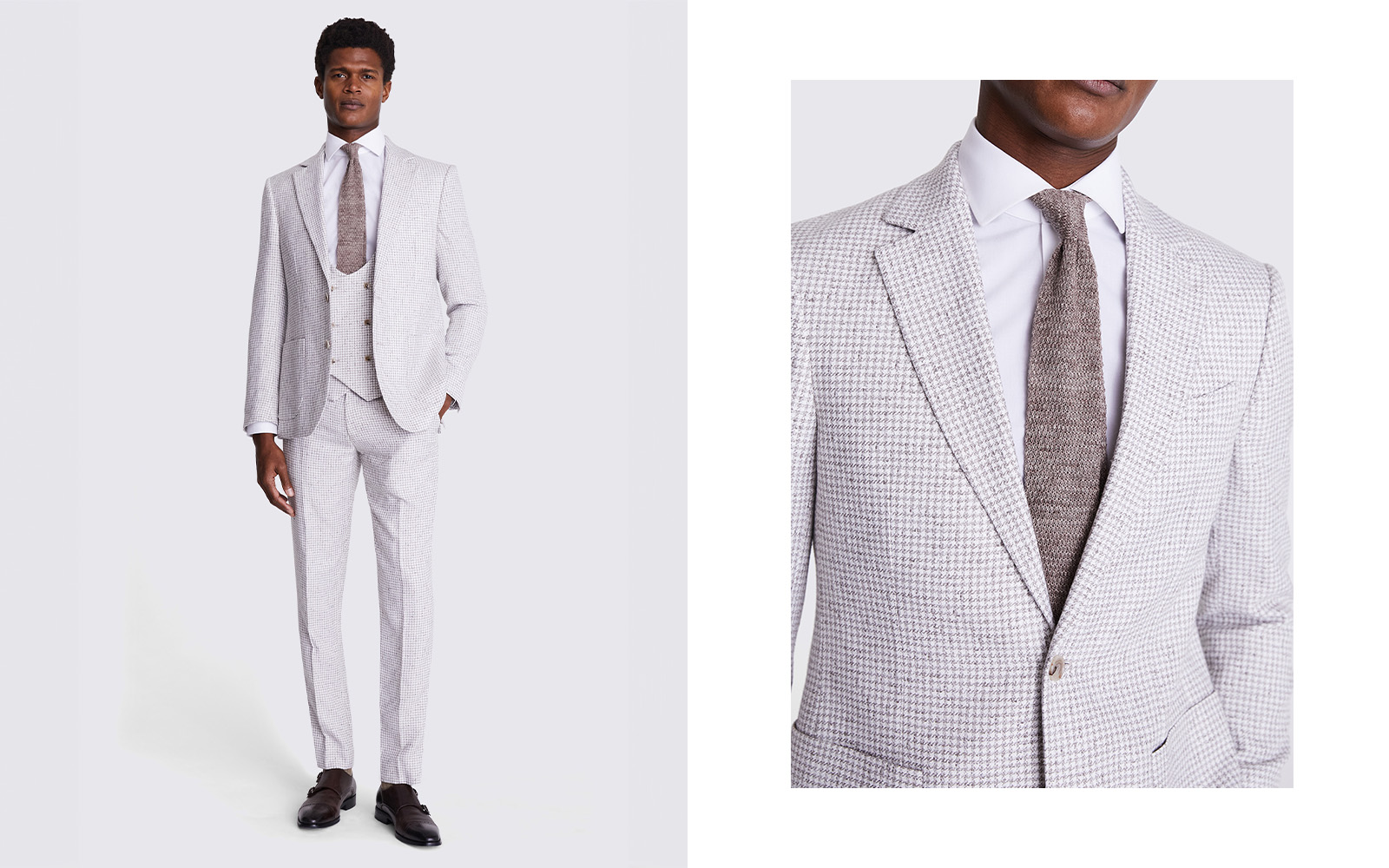 Moss - tailored fit taupe white houndstooth suit