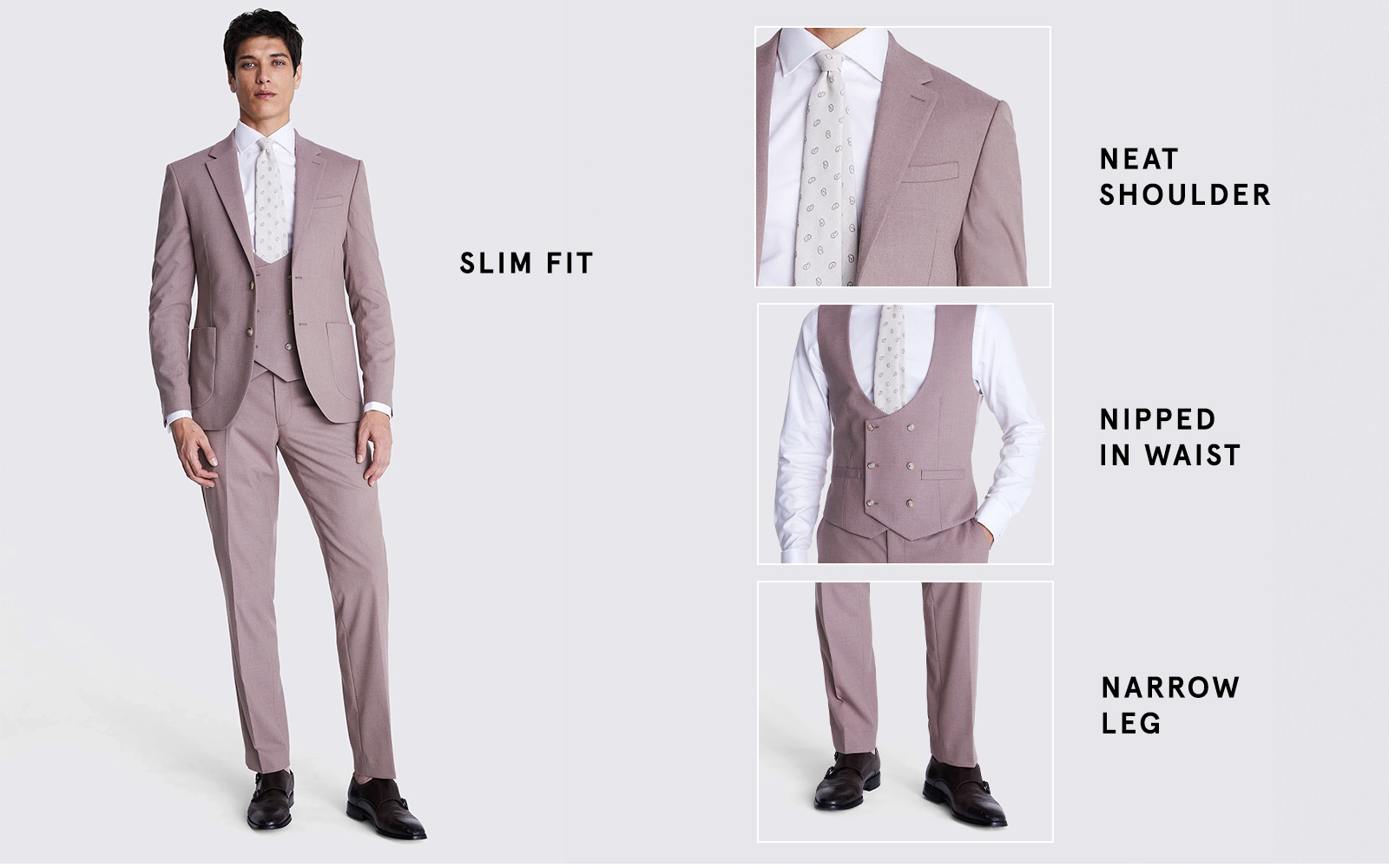 Moss - slim fit mauve flannel suit