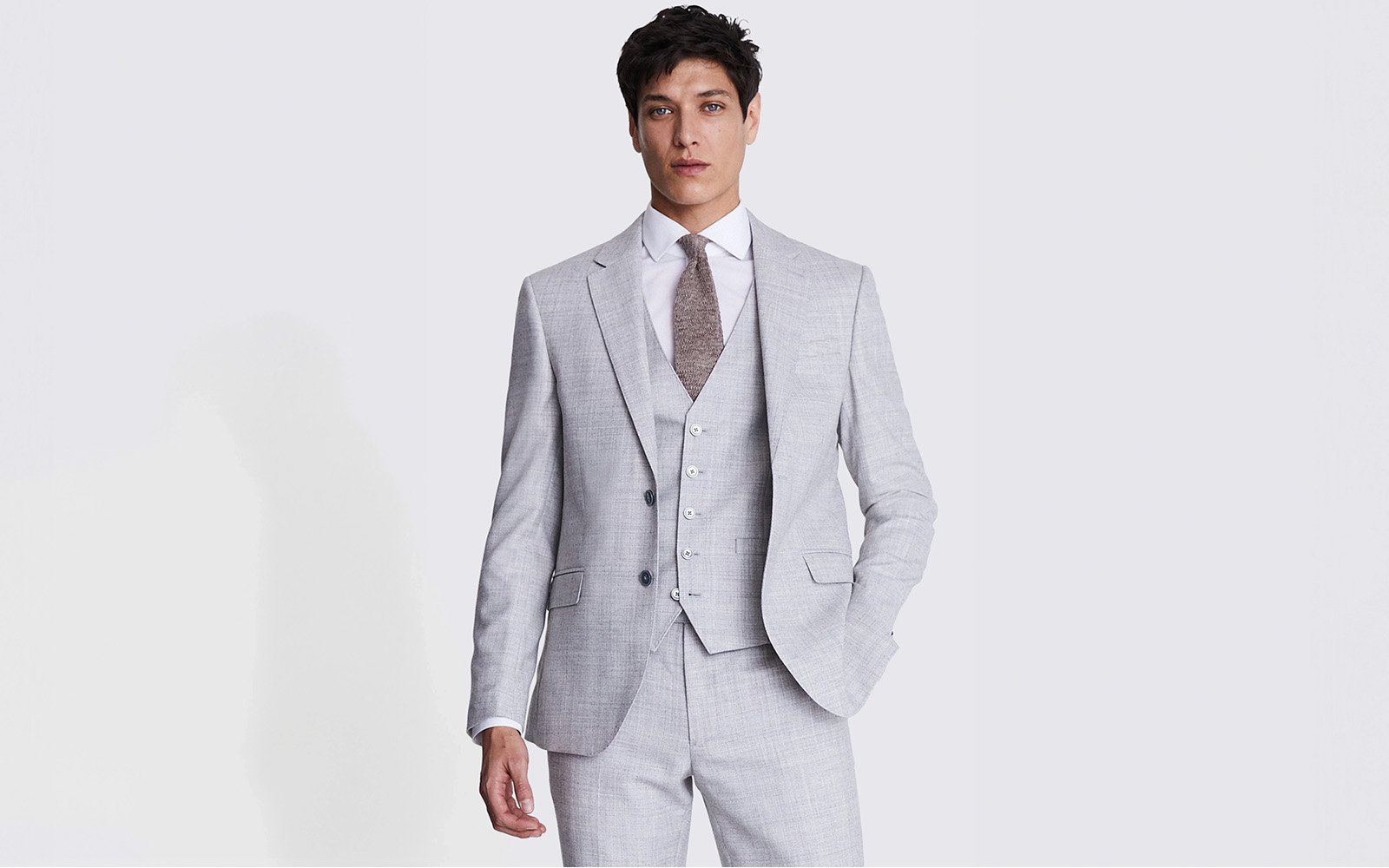 Moss - slim fit light grey marl suit