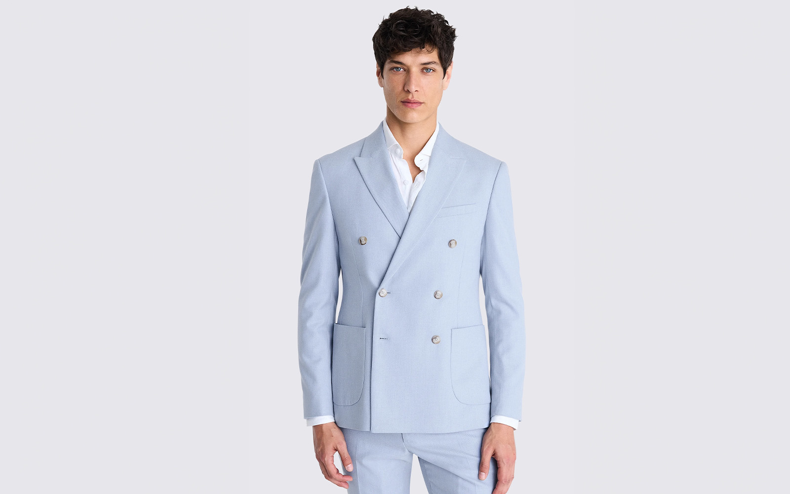 Moss - slim fit double breasted light blue flannel suit