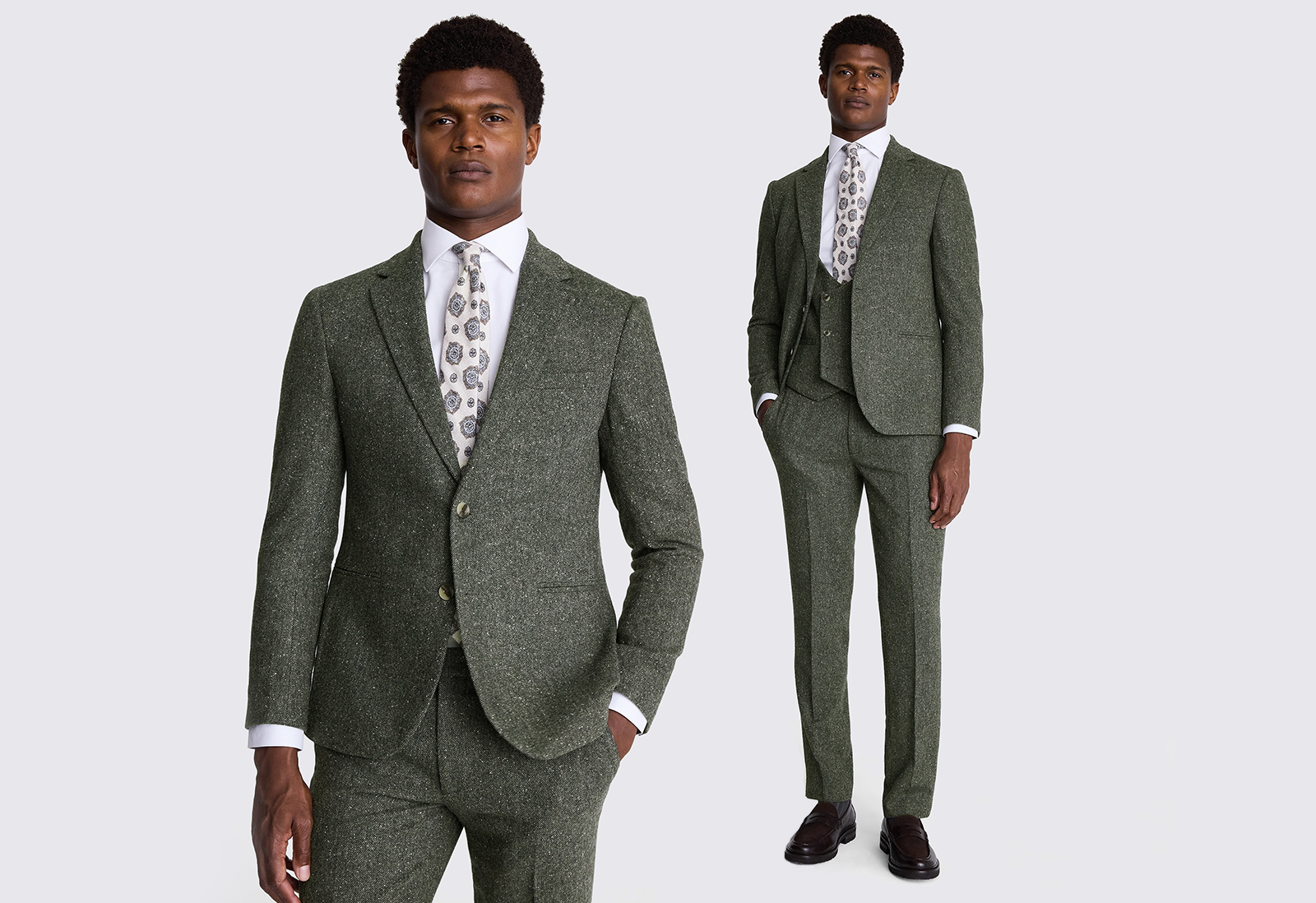 Moss - slim fit khaki tweed suit