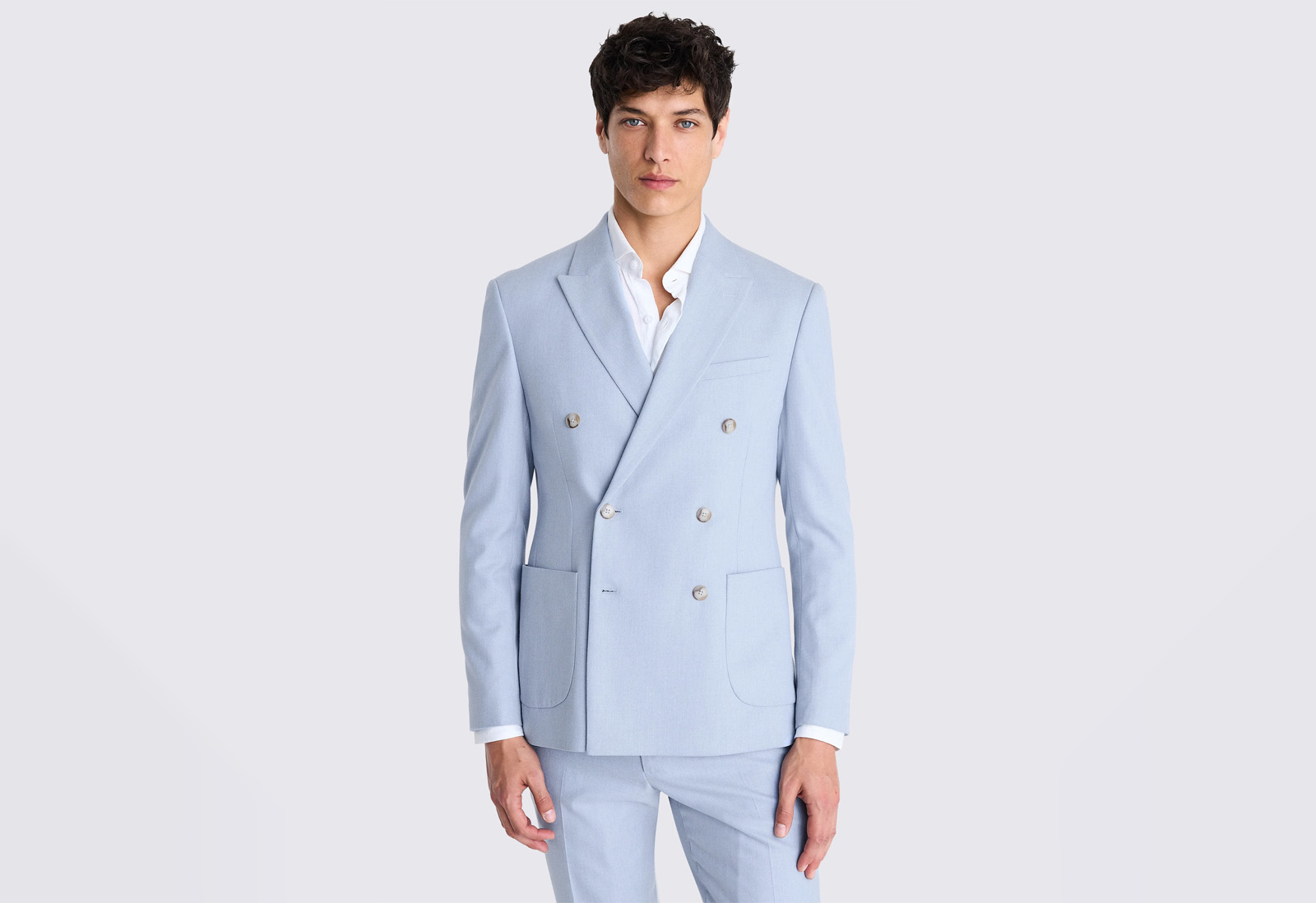 Moss - slim fit double breasted blue flannel suit