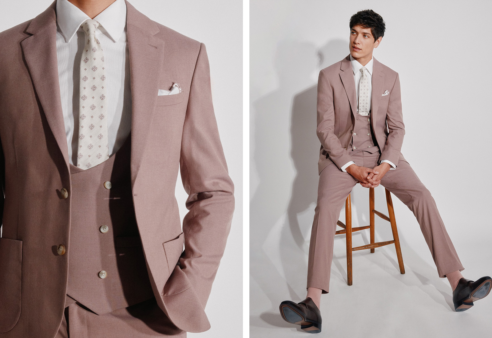 Moss - slim fit mauve flannel suit
