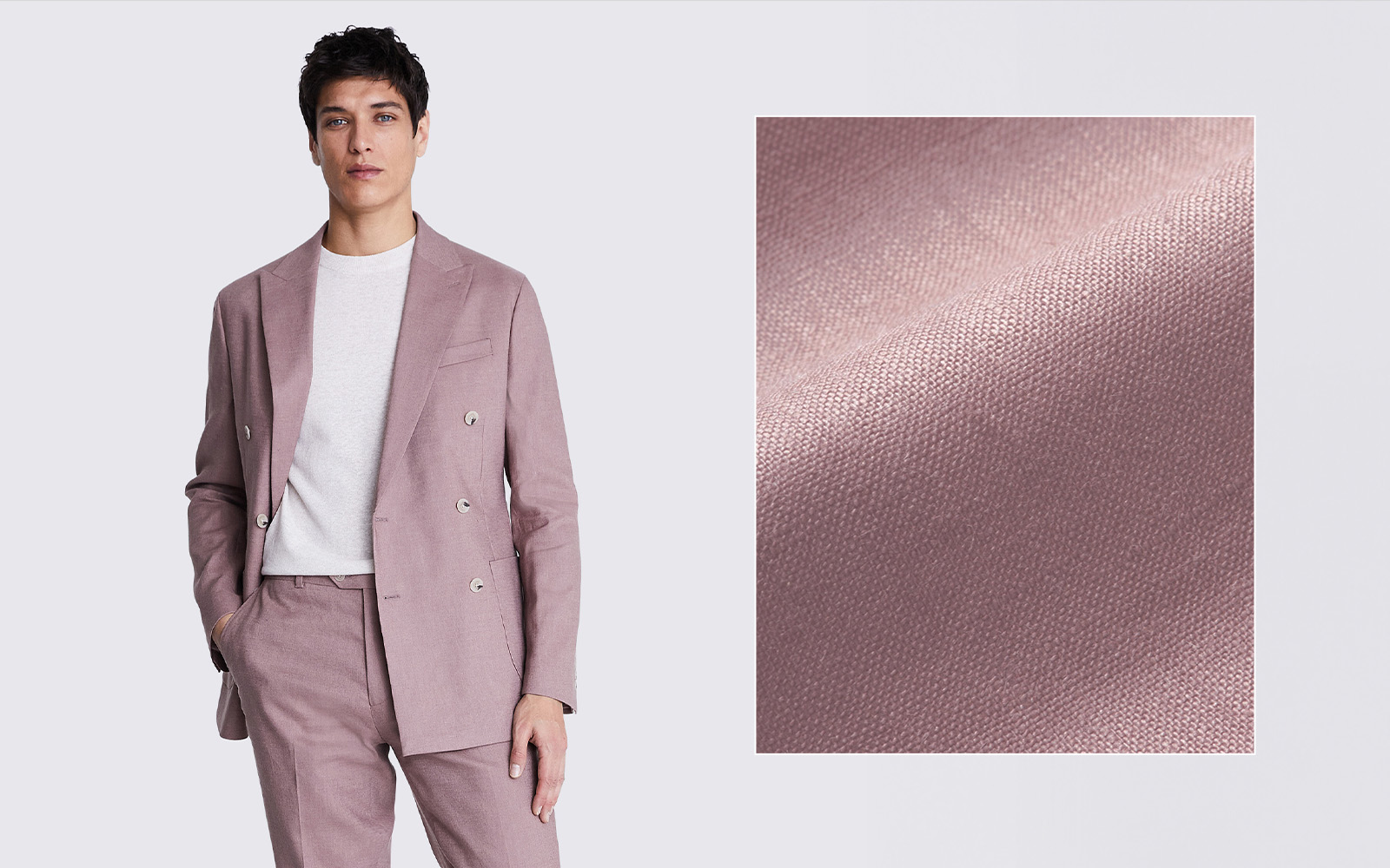 Moss - tailored fit mauve double breasted linen suit