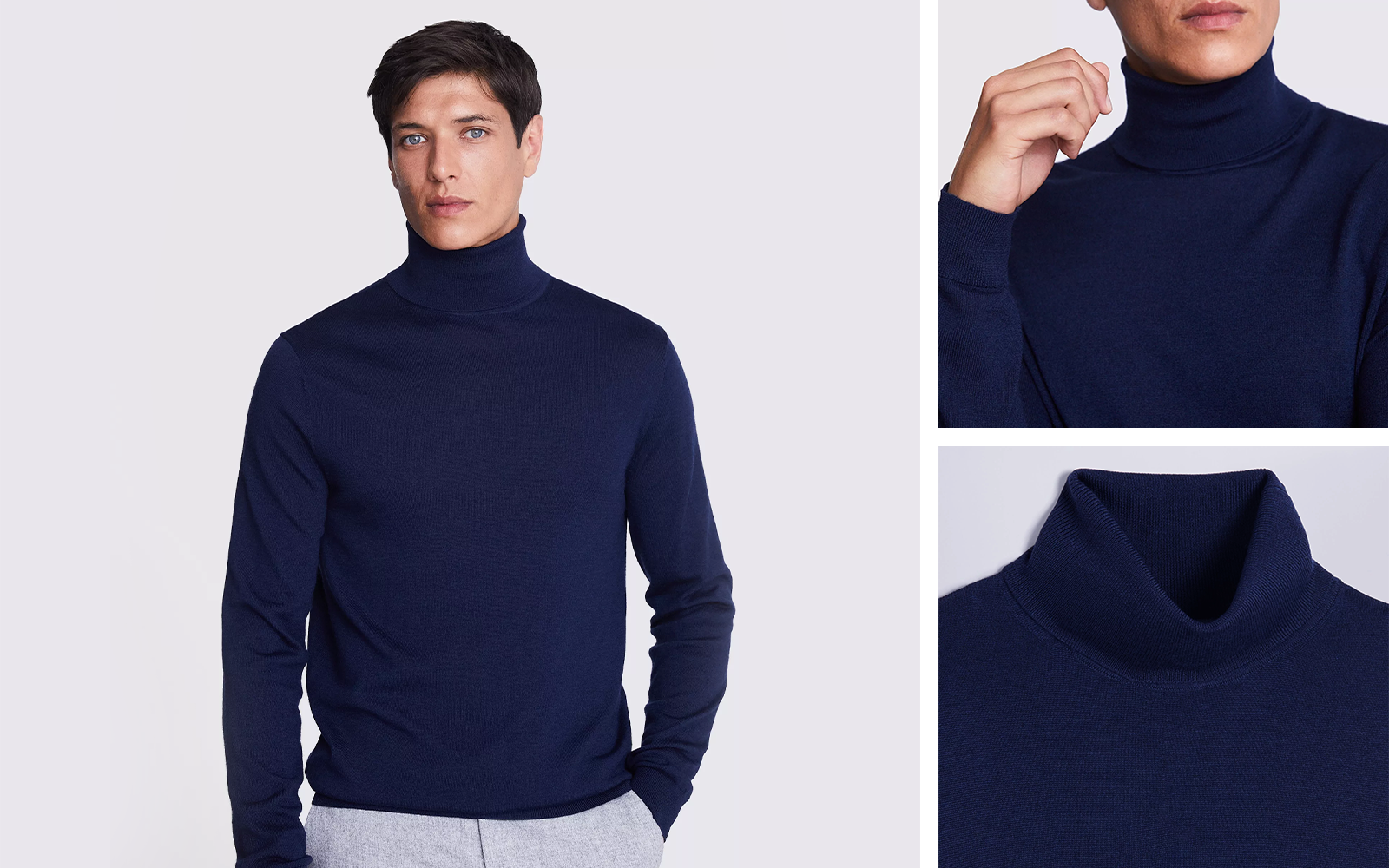 Moss Blue Merino Roll Neck Jumper