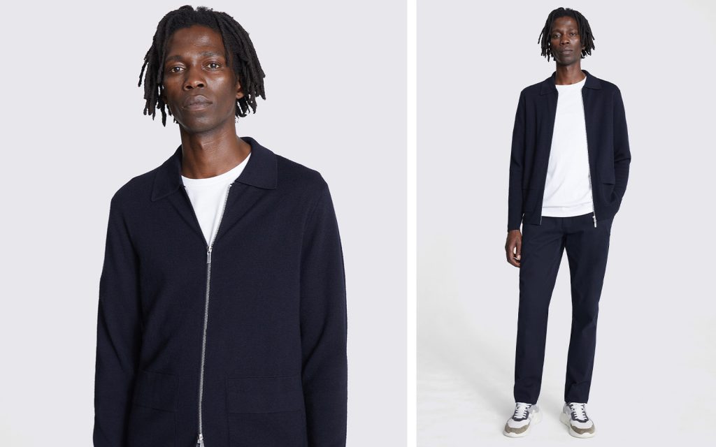 moss - navy knitted zip cardigan