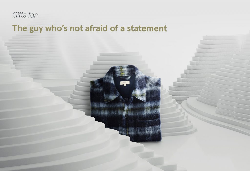 Moss gifting - navy checked brushed overshirt