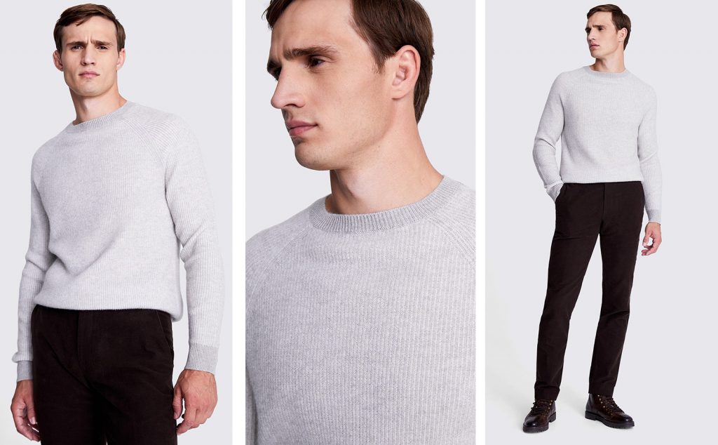 moss - light grey cashmere crew neck jumper