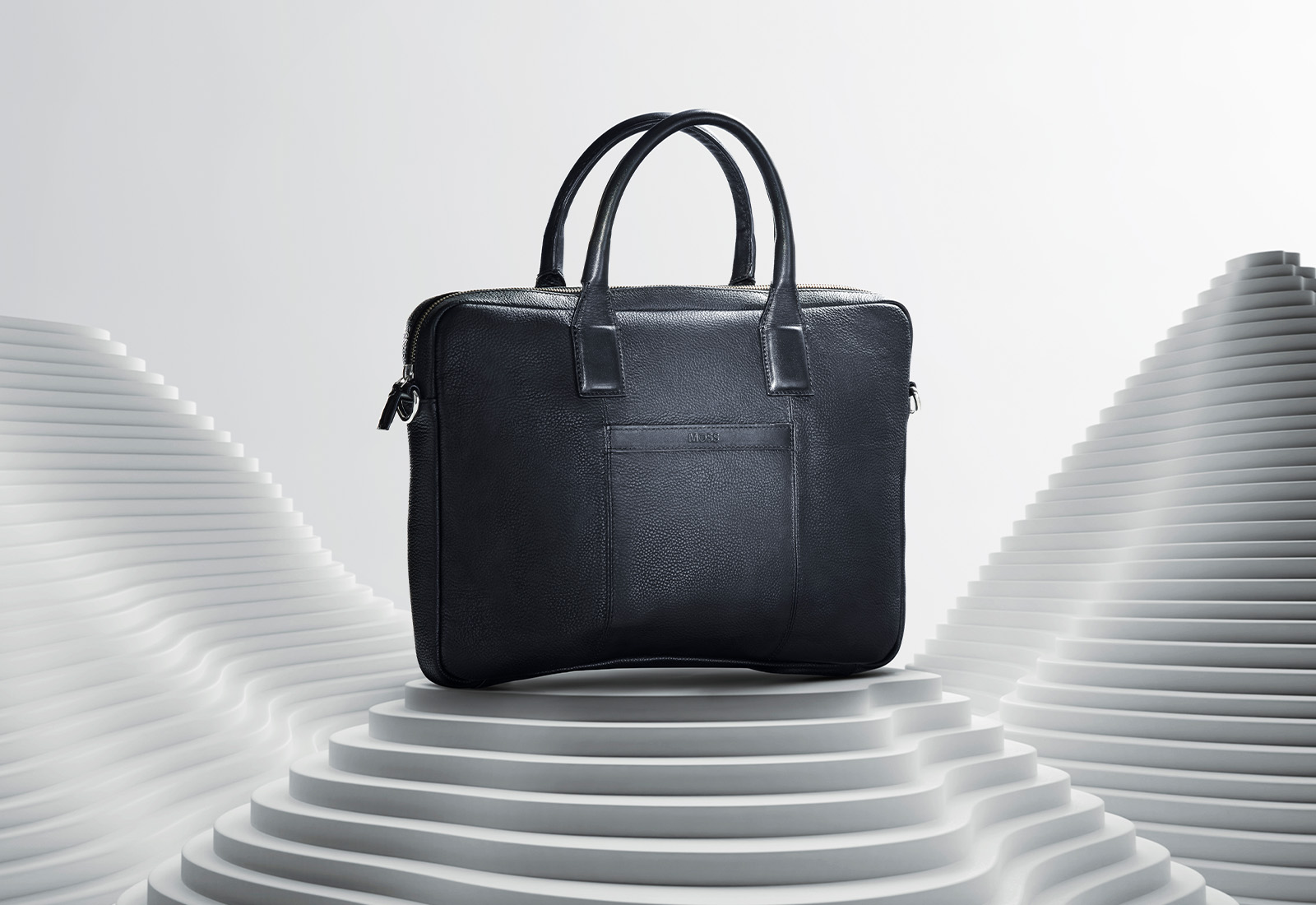 Moss - black grained leather briefcase