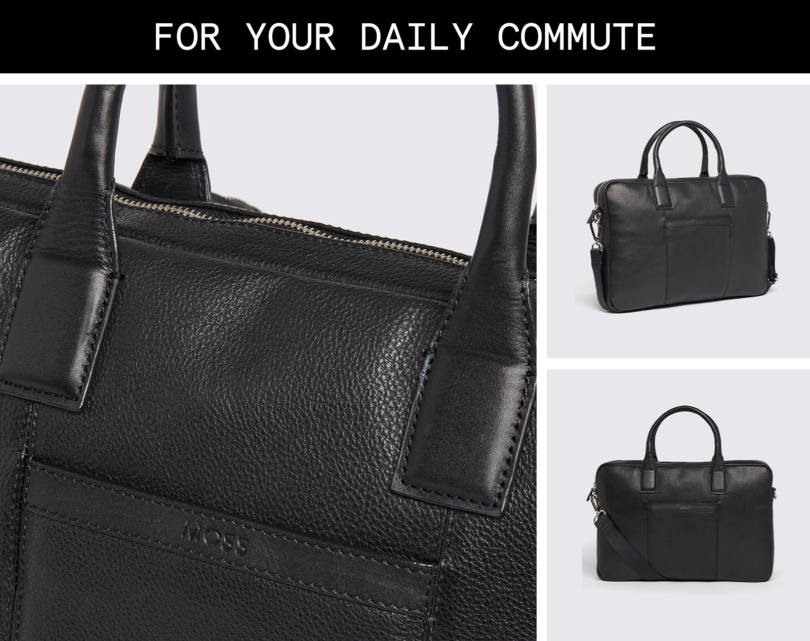 Moss - black grained leather briefcase