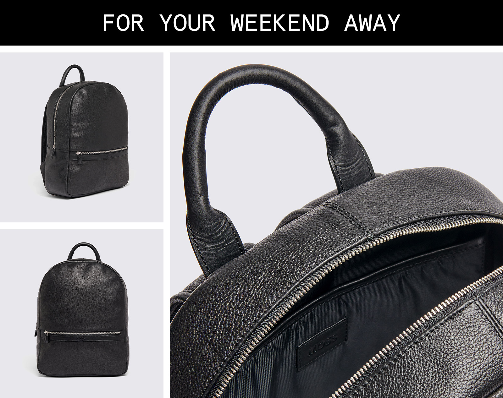 Moss - black grained leather backpack