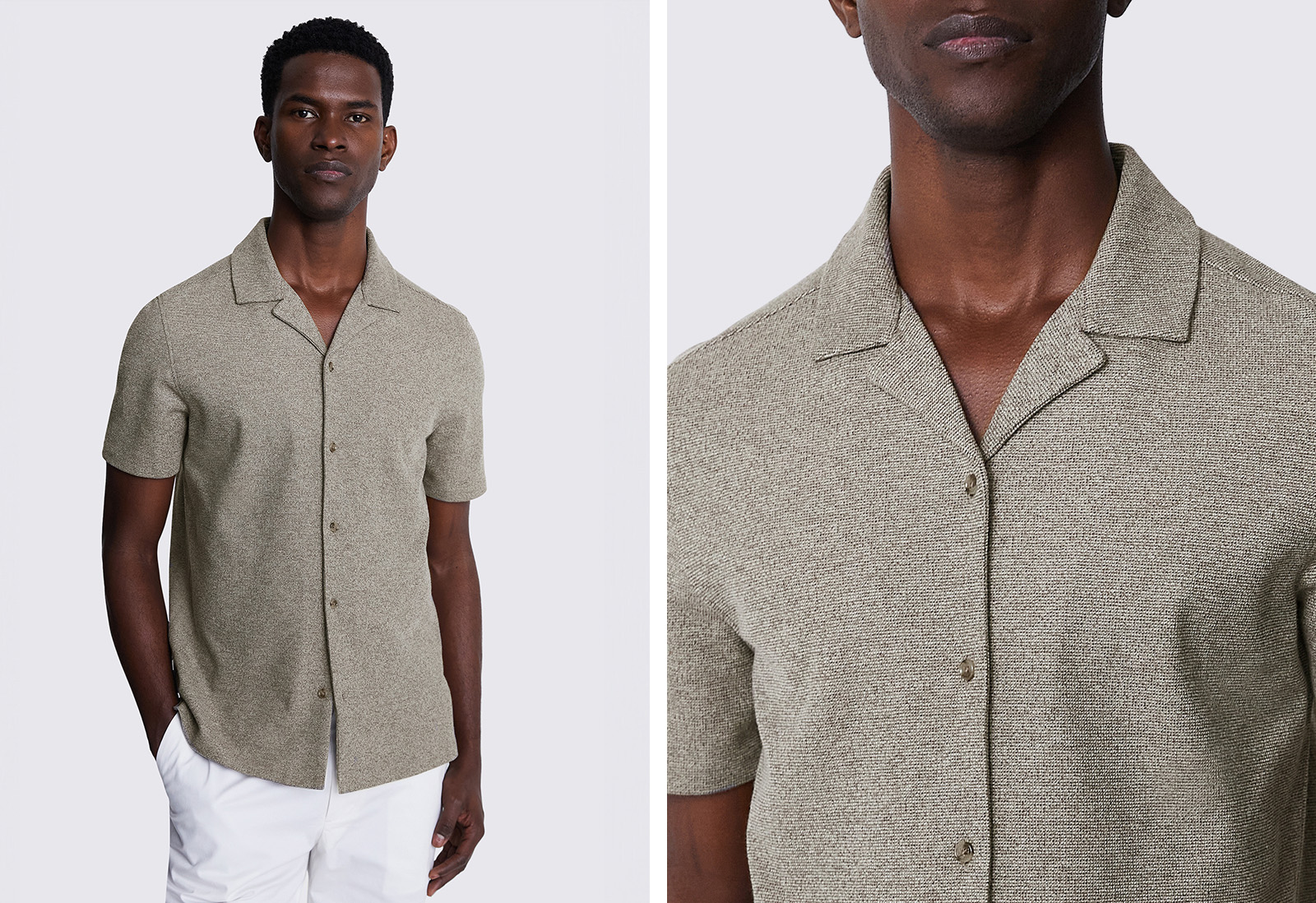Moss - neutral knitted cuban collar shirt