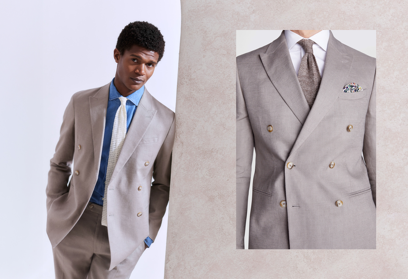 Moss - slimt fit taupe matt linen double breasted suit