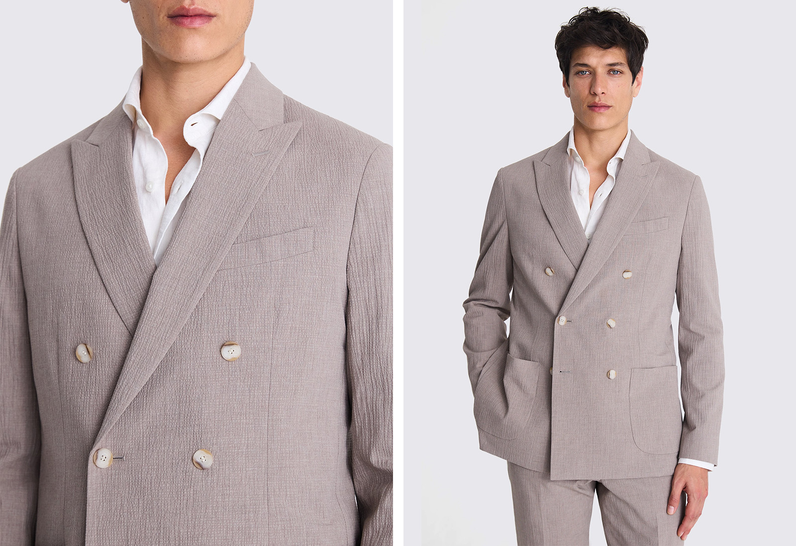 Moss - tailored fit taupe seersucker suit