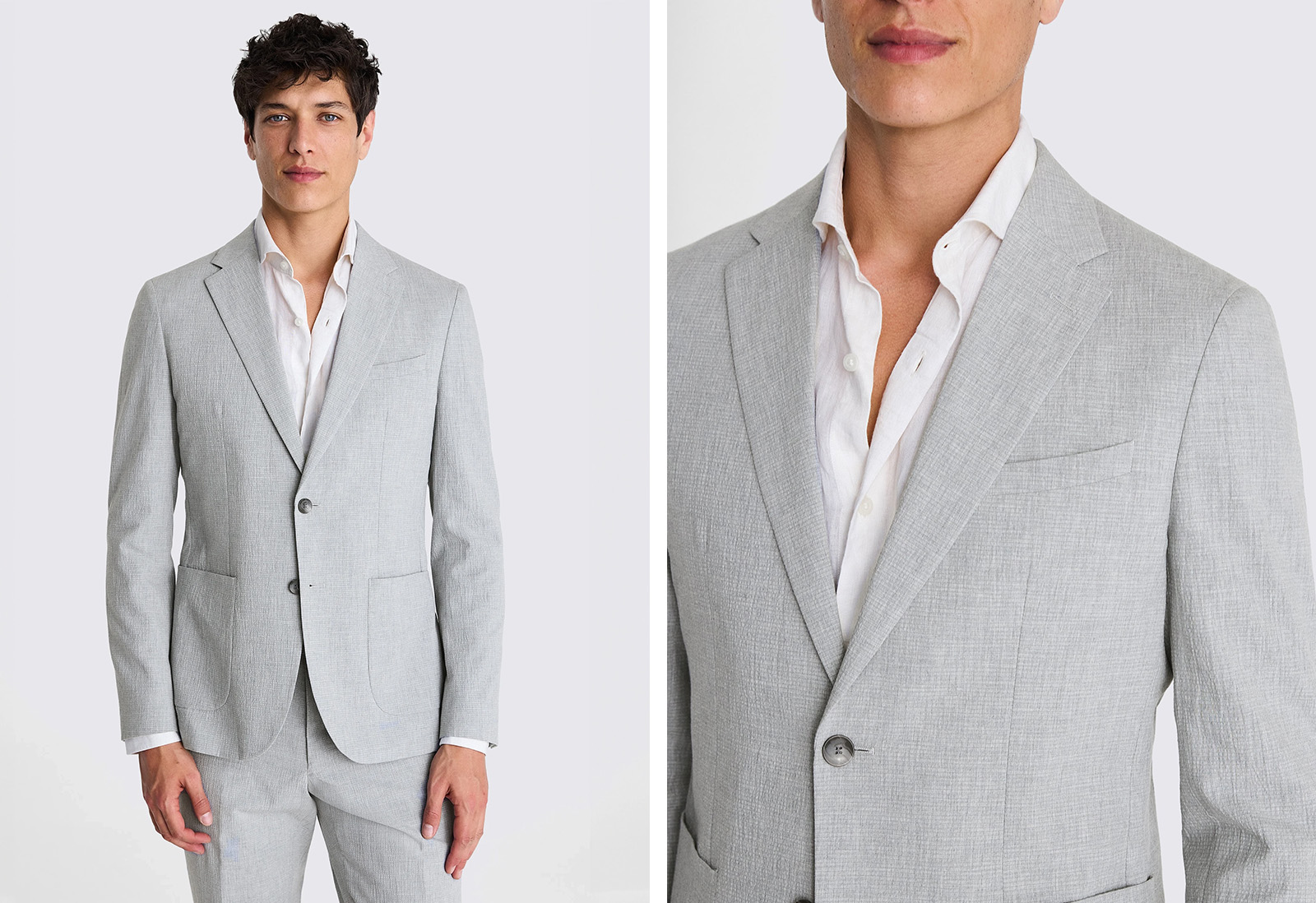 Moss - slim fit light grey marl seersucker suit