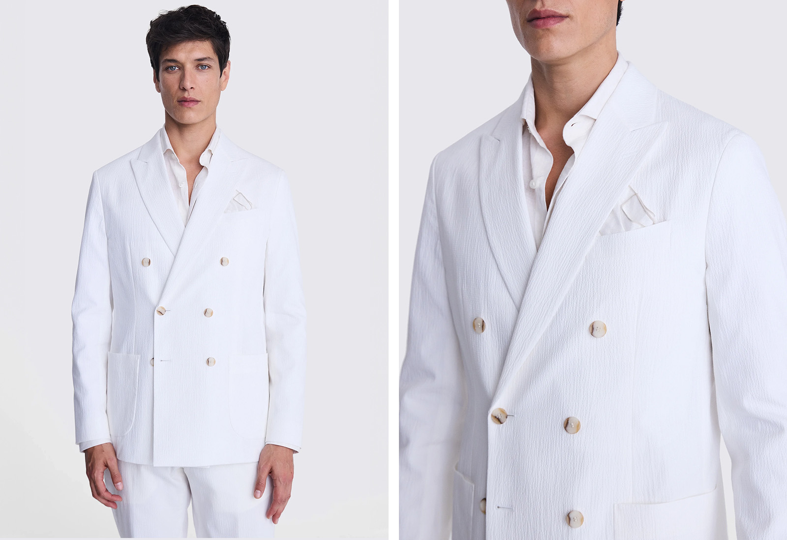 Moss - tailored fit white seersucker suit
