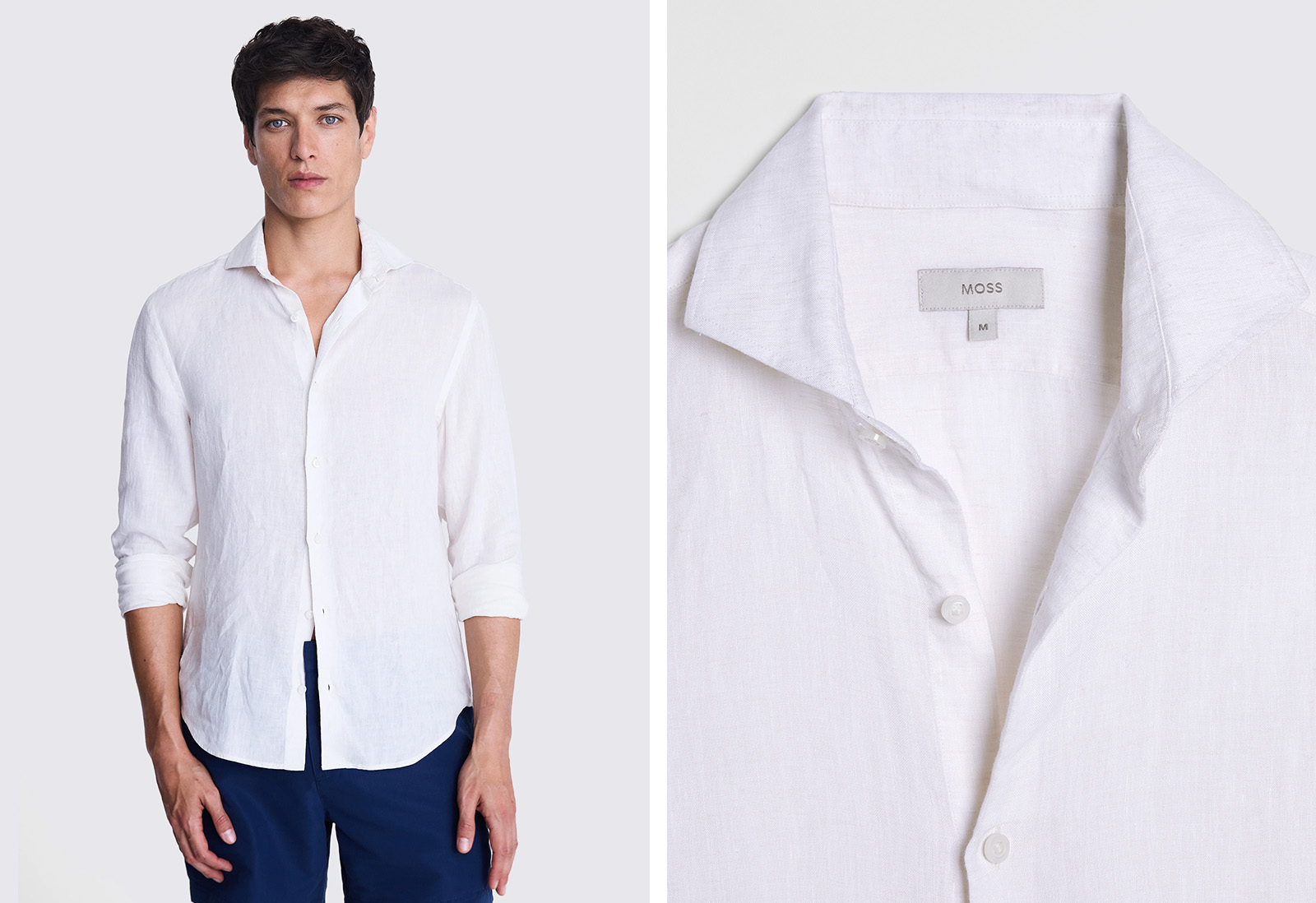 Moss - tailored fit off white linen shirt