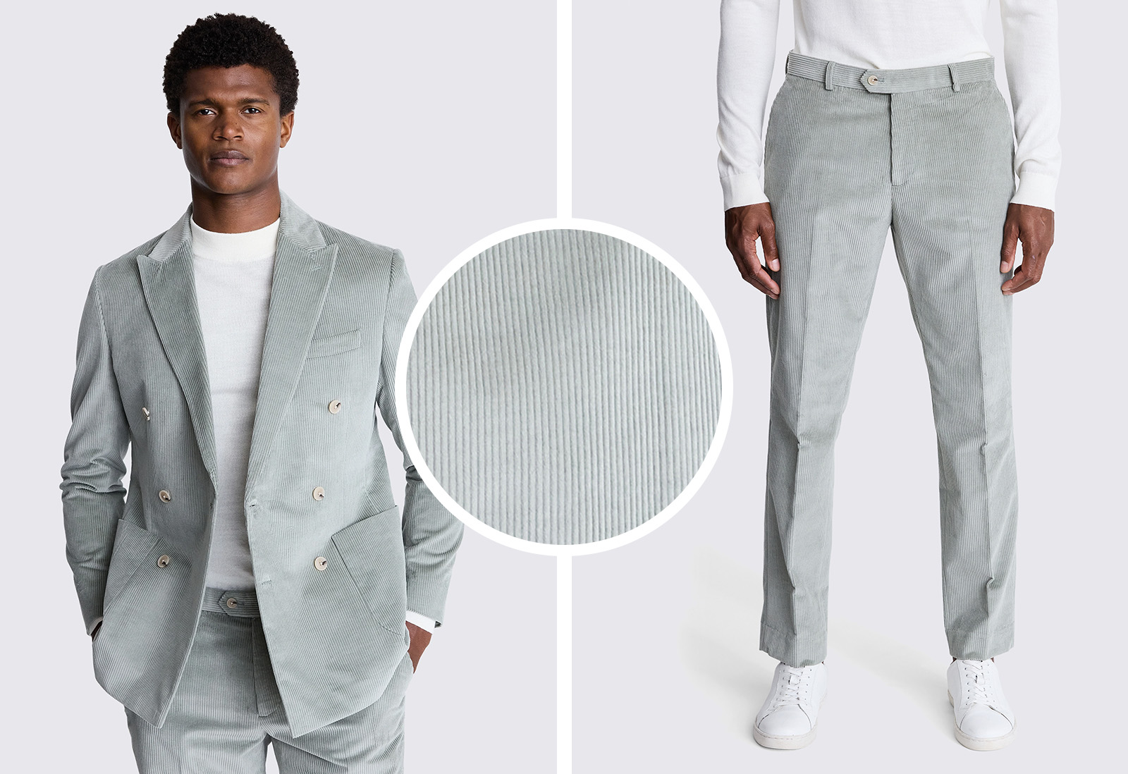 Moss - tailored fit sage double breasted corduroy suit