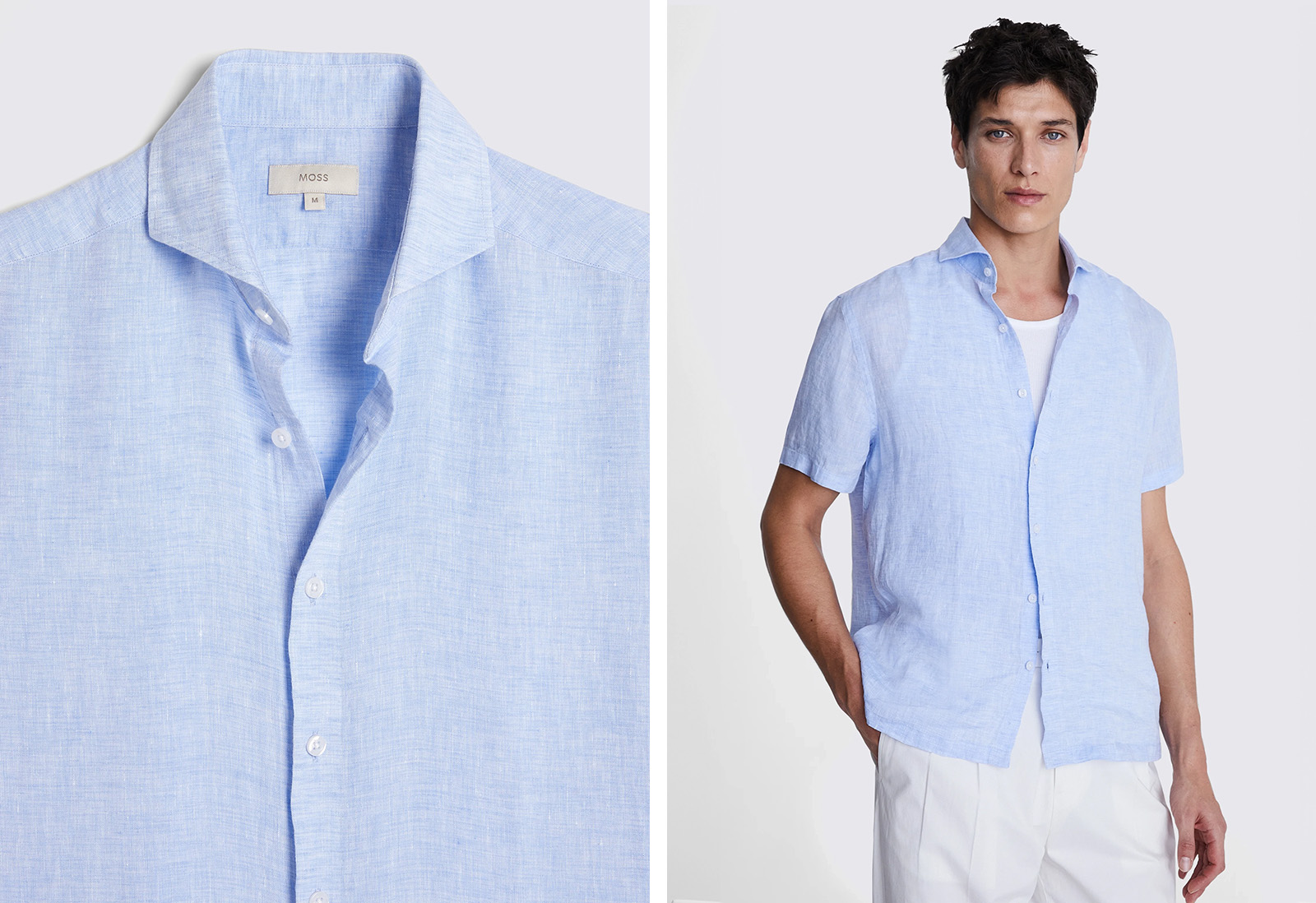 Moss - tailored fit sky short sleeve linen shirt