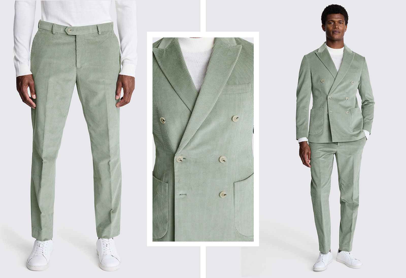 Moss - tailored fit sage double breasted corduroy suit