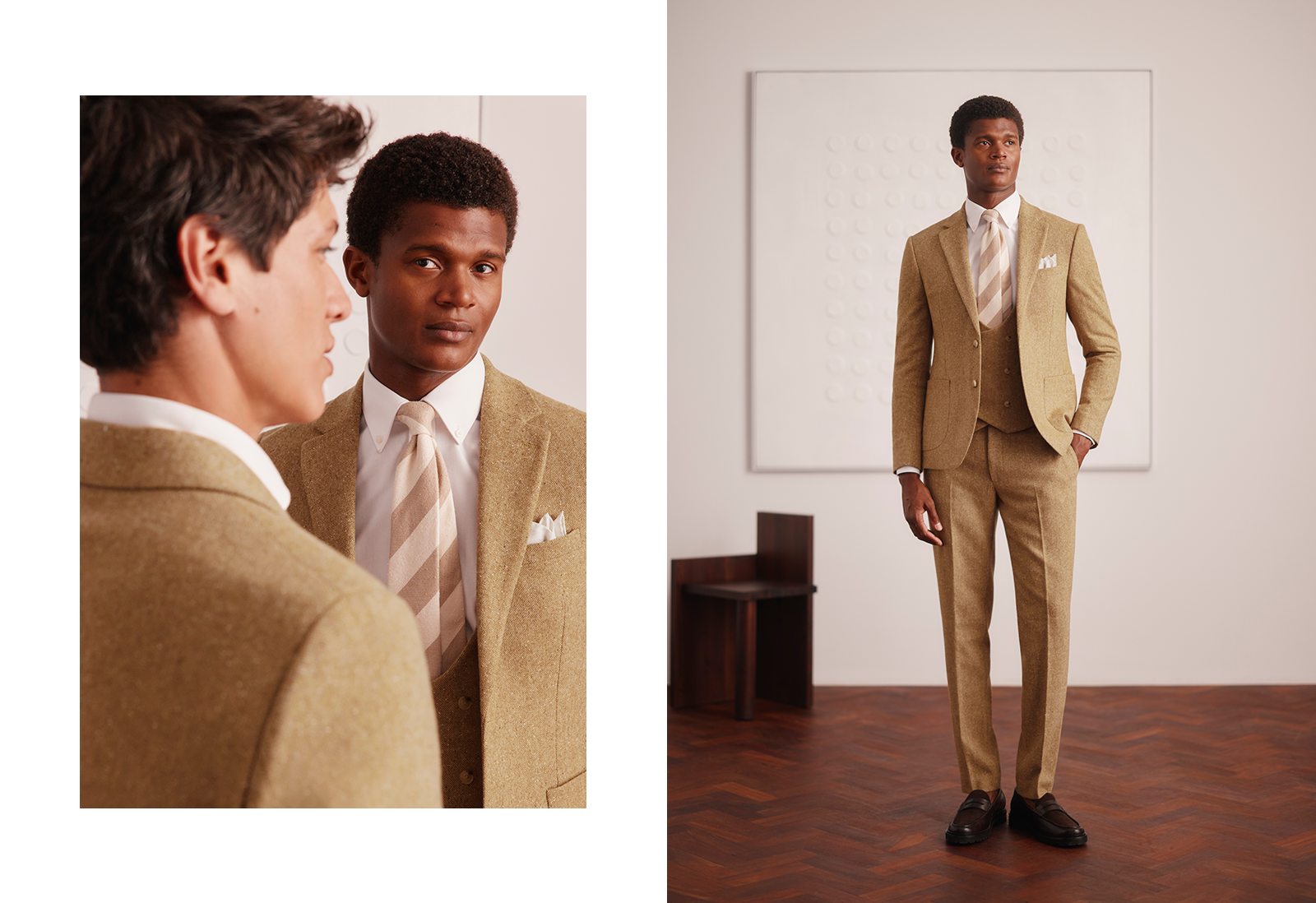 Moss - slim fit gold tweed suit