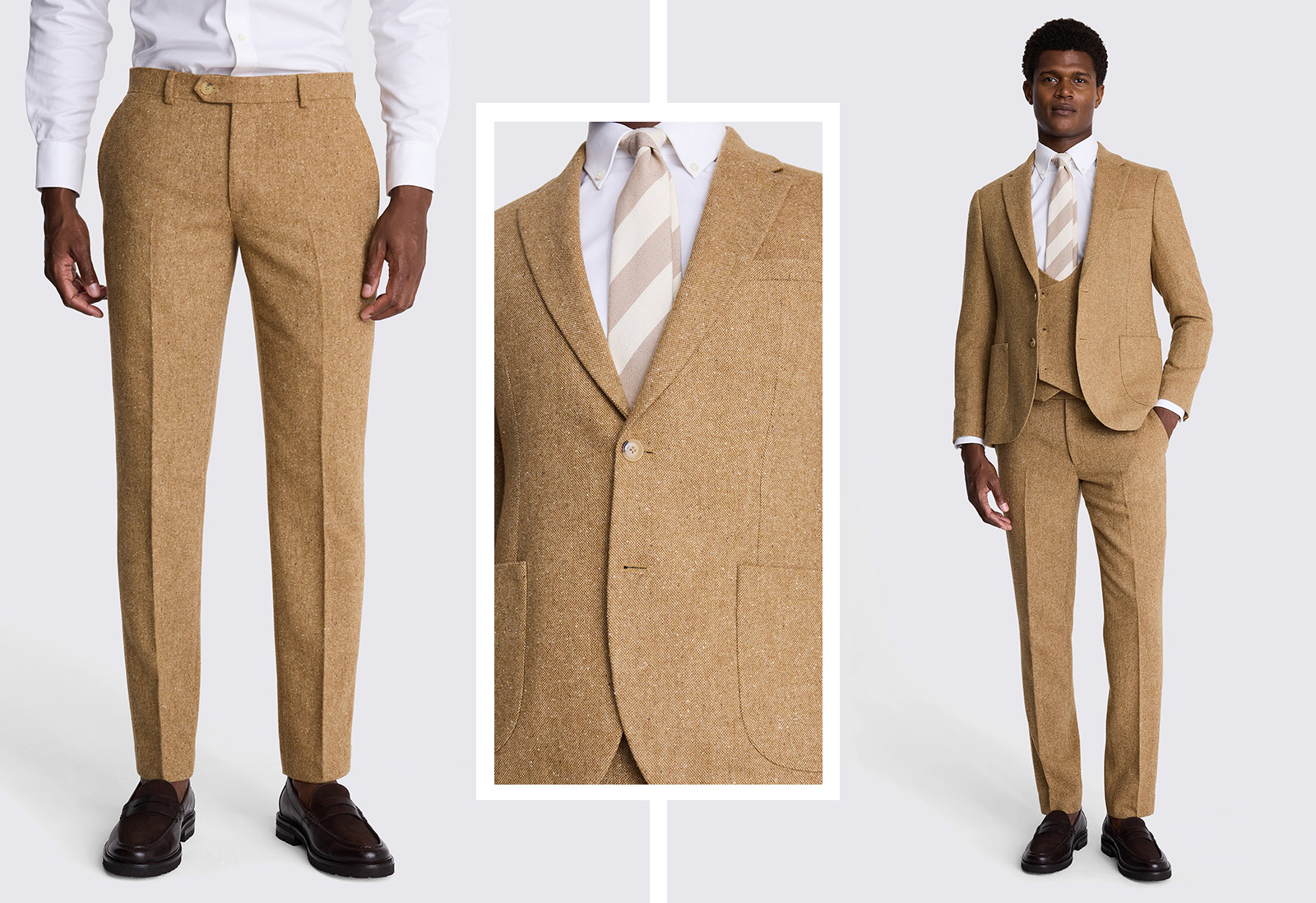 Moss - slim fit gold tweed suit